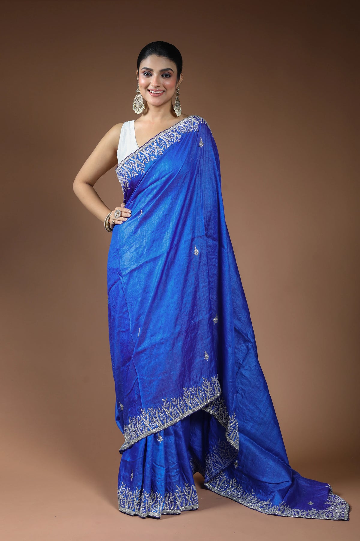 Royal Blue Tussar Saree with Blouse Piece