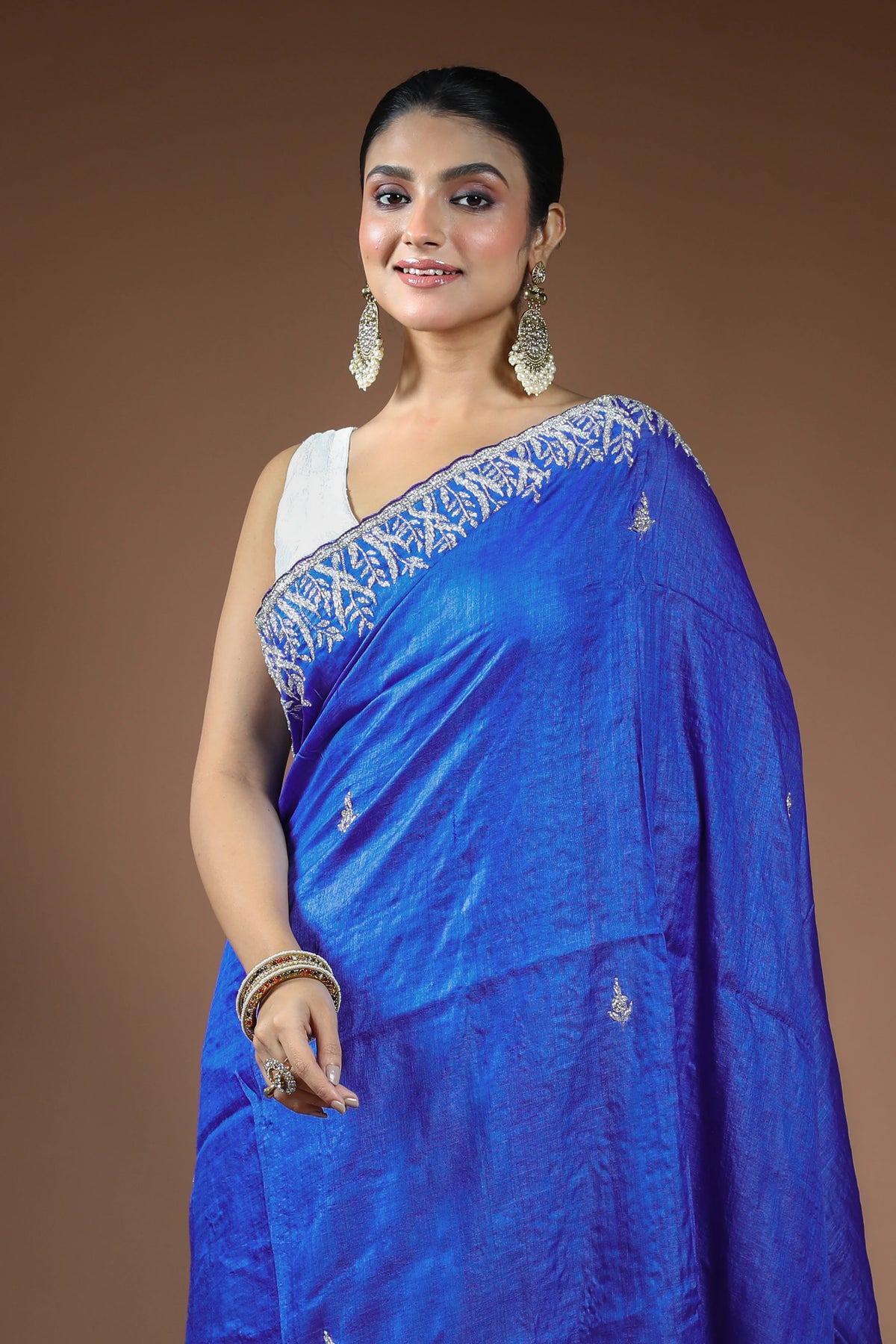 Royal Blue Tussar Saree with Blouse Piece