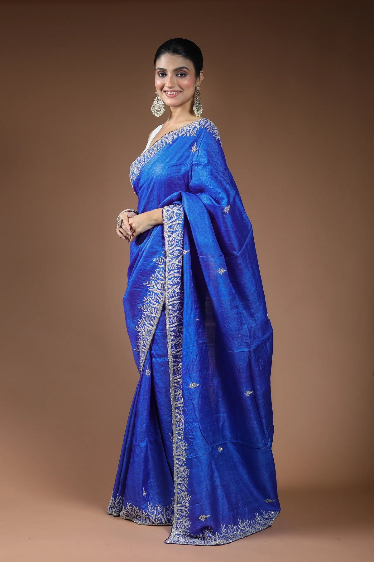 Royal Blue Tussar Saree with Blouse Piece