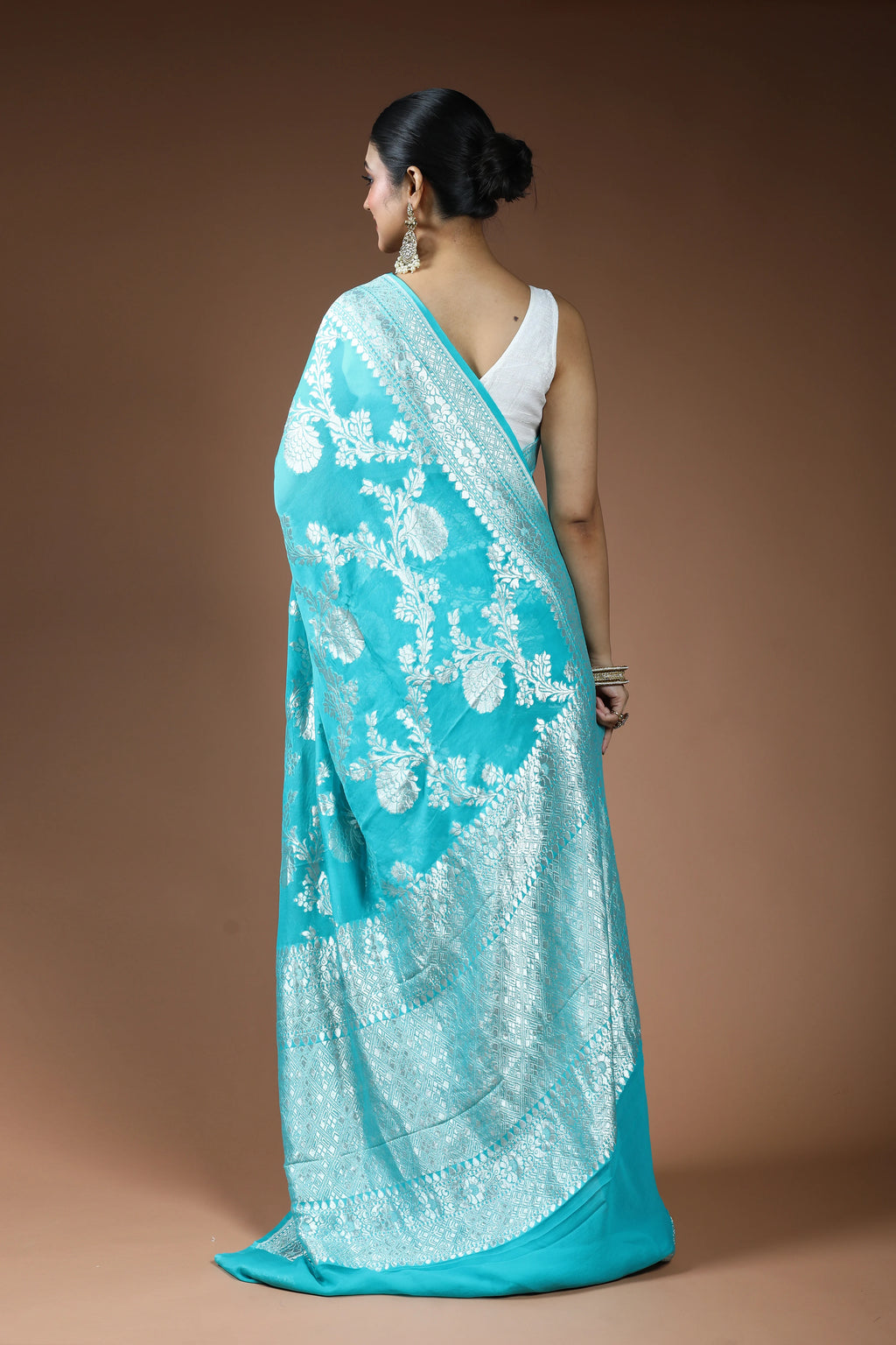 Sea Green Georgette Banarasi Saree with Blouse Piece