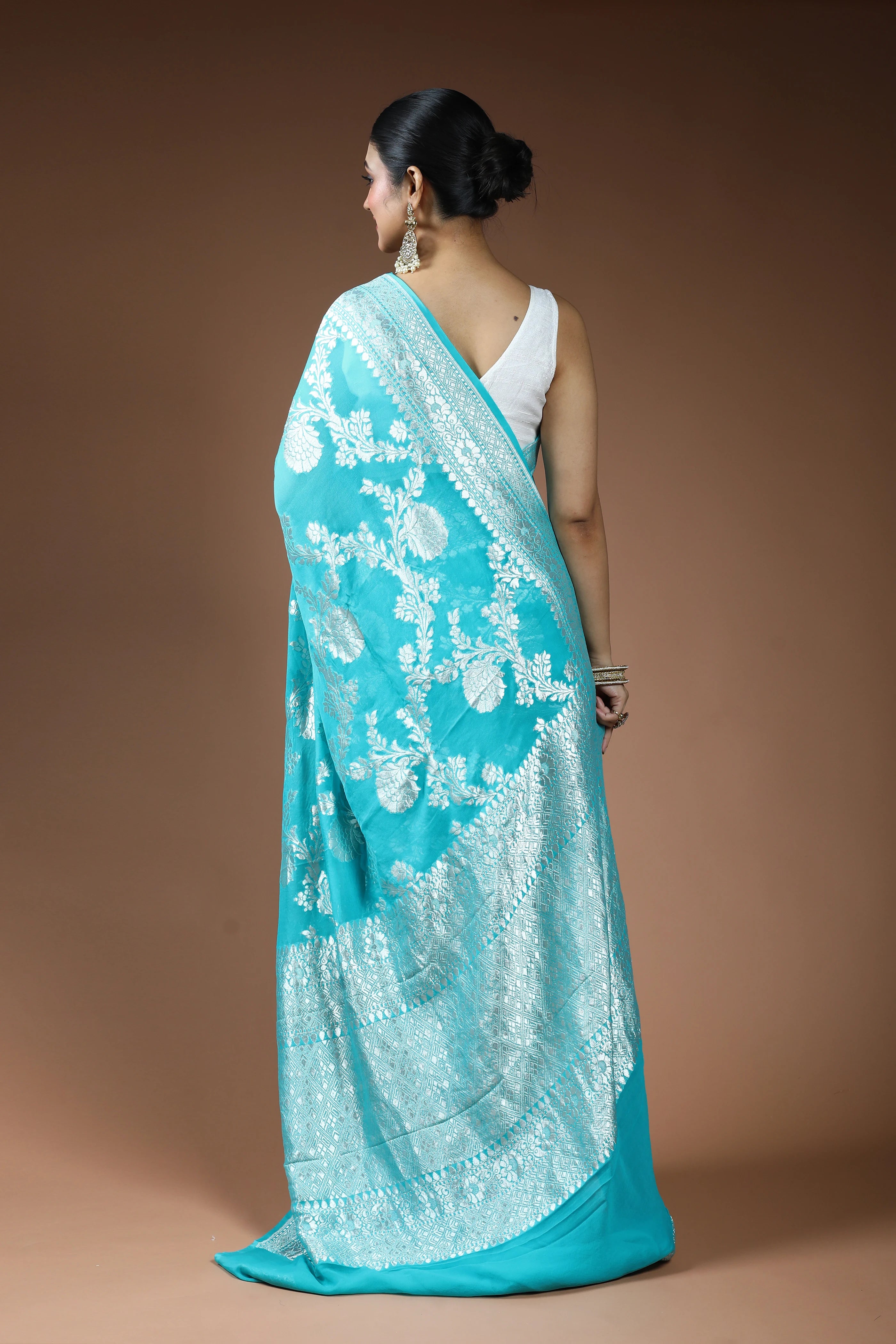 Sea Green Georgette Banarasi Saree with Blouse Piece