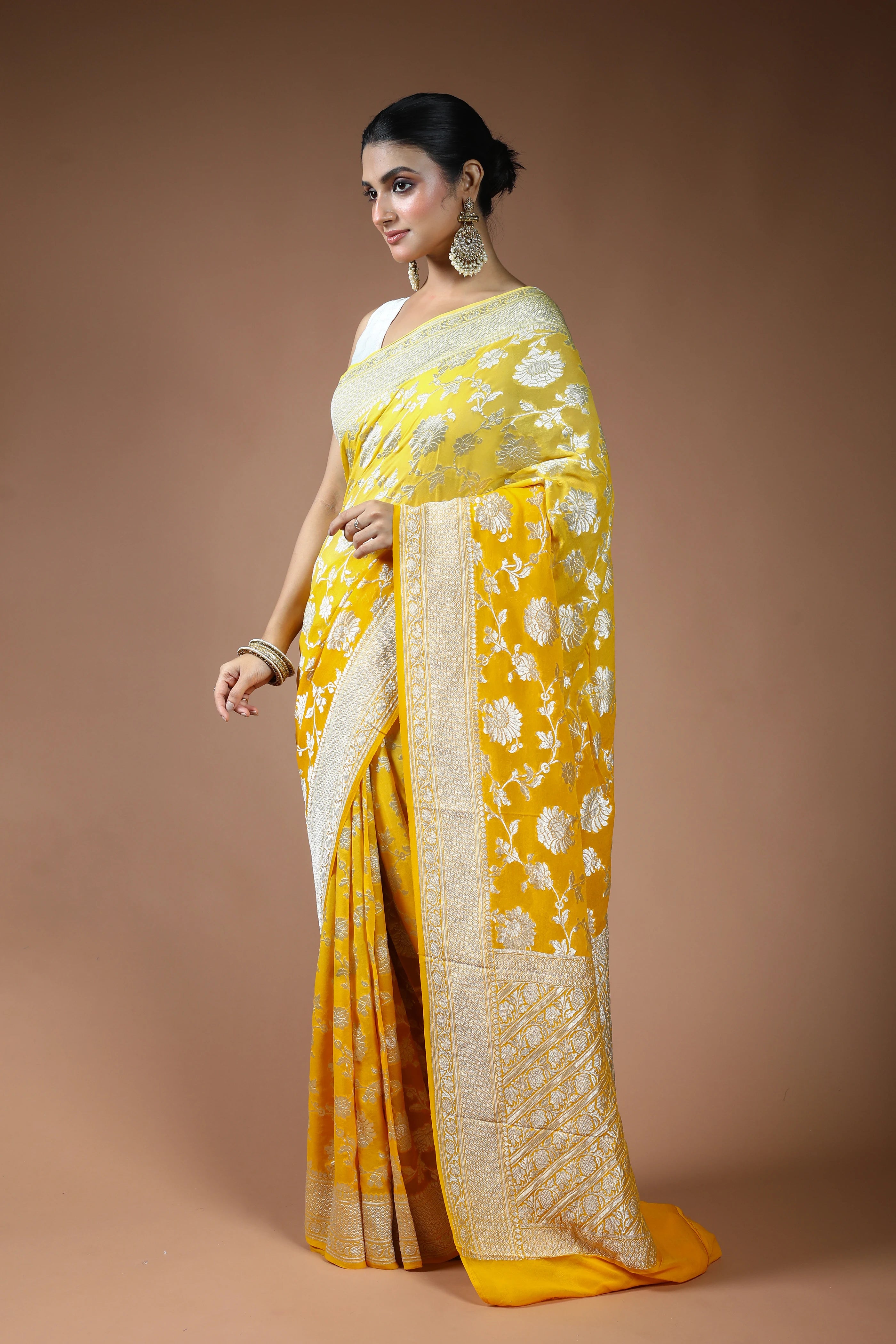 Yellow Georgette Banarasi Saree with Blouse Piece
