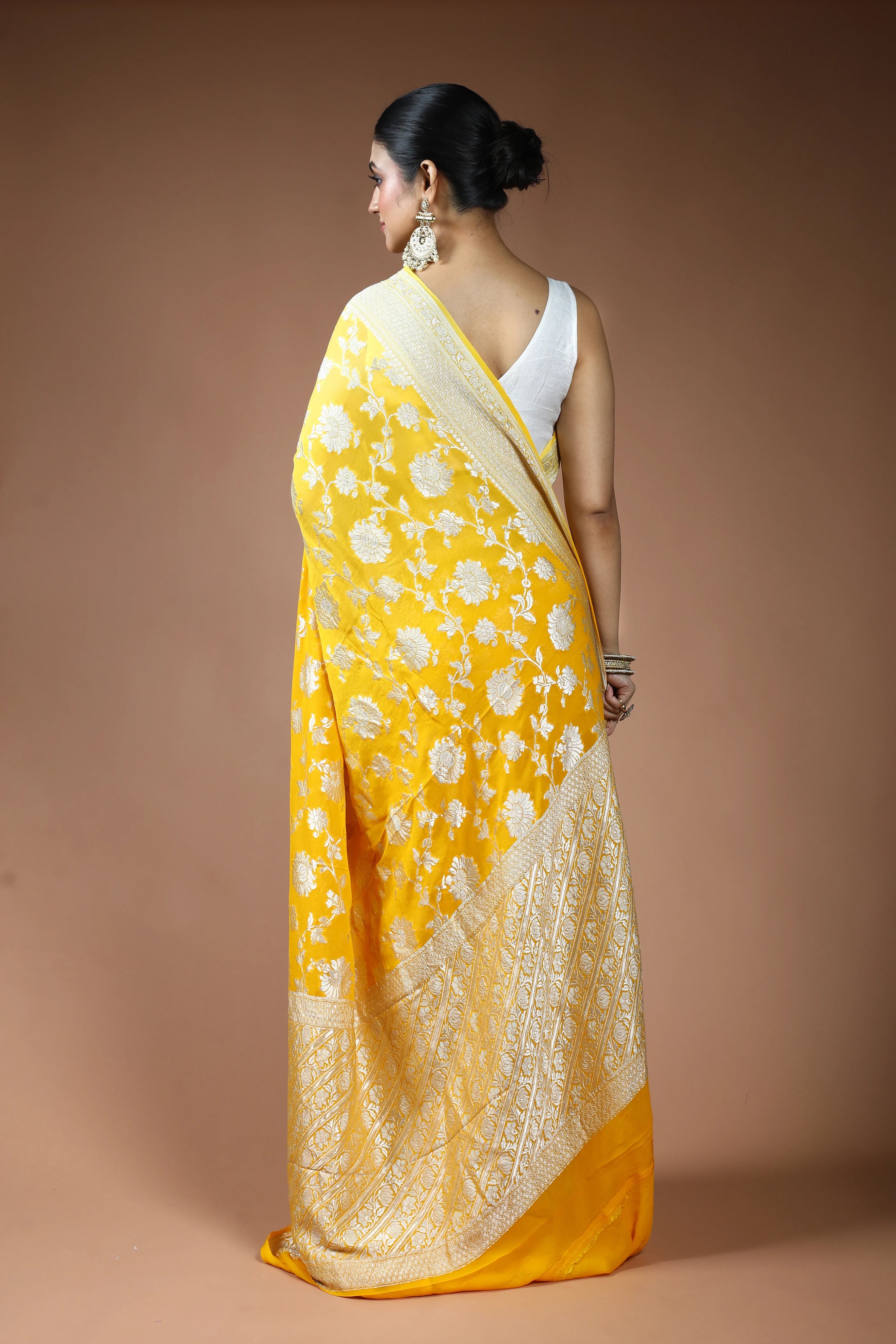 Yellow Georgette Banarasi Saree with Blouse Piece
