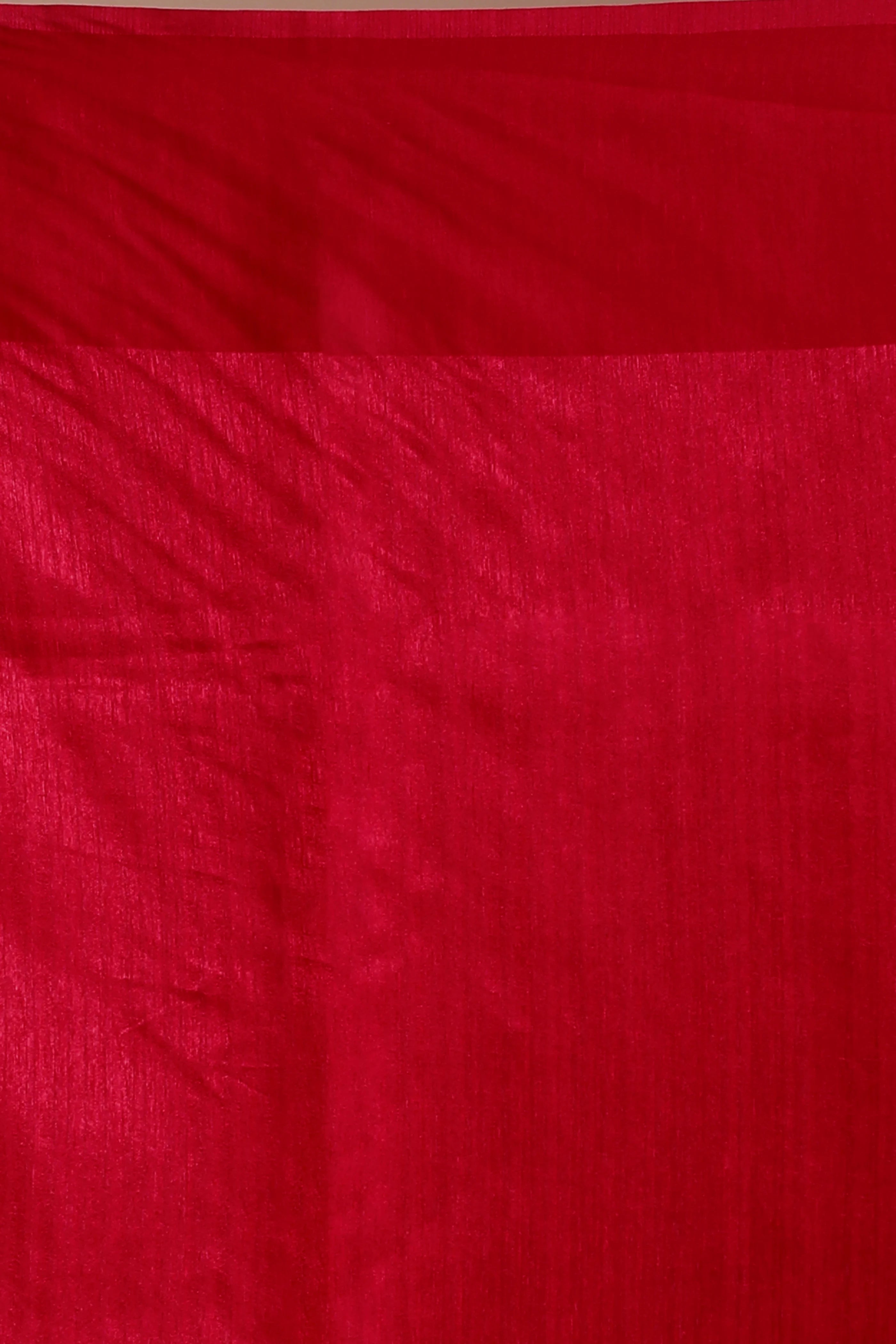 Red Blended Raw Silk Saree with Blouse Piece