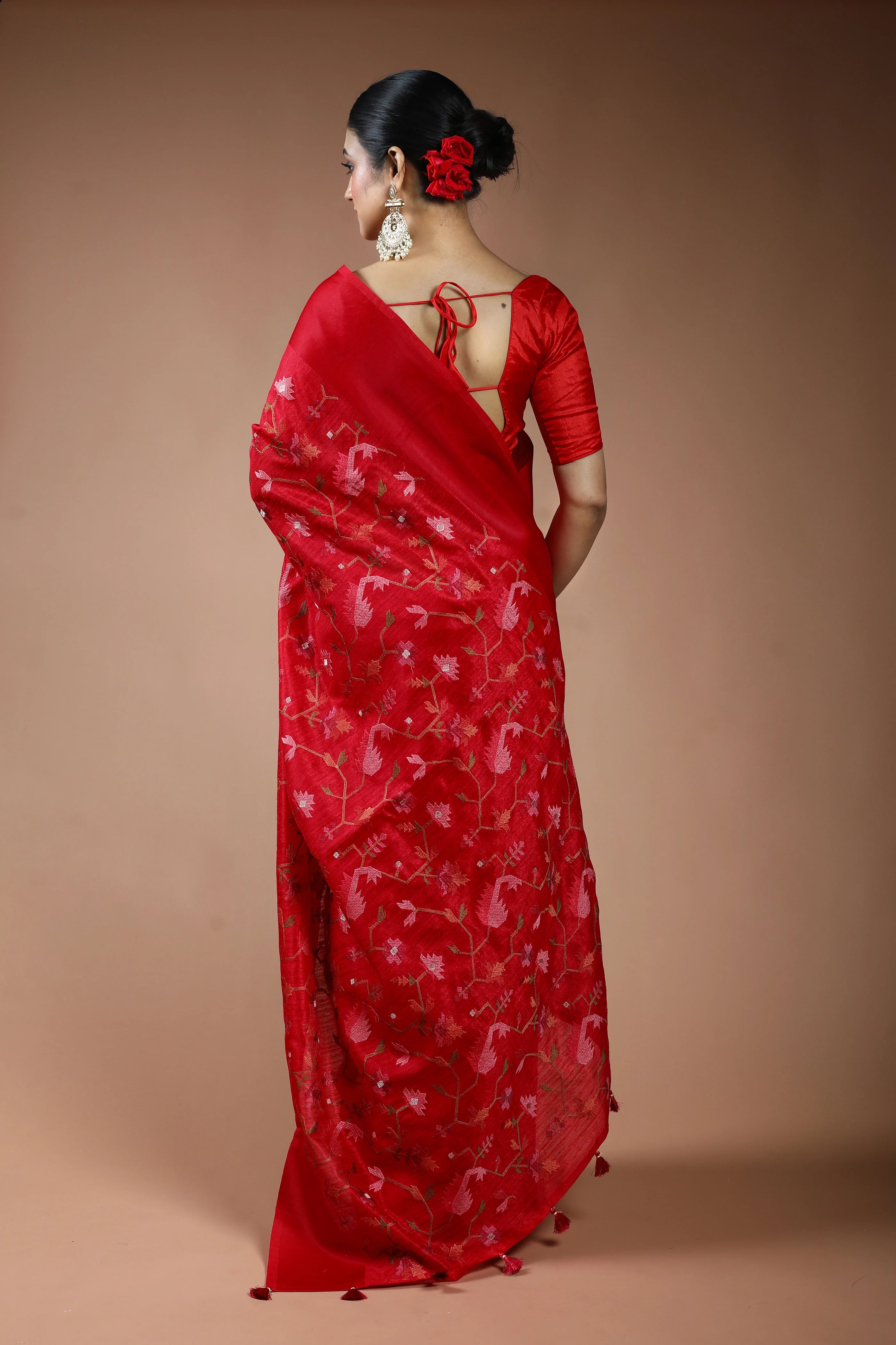 Red Blended Raw Silk Saree with Blouse Piece