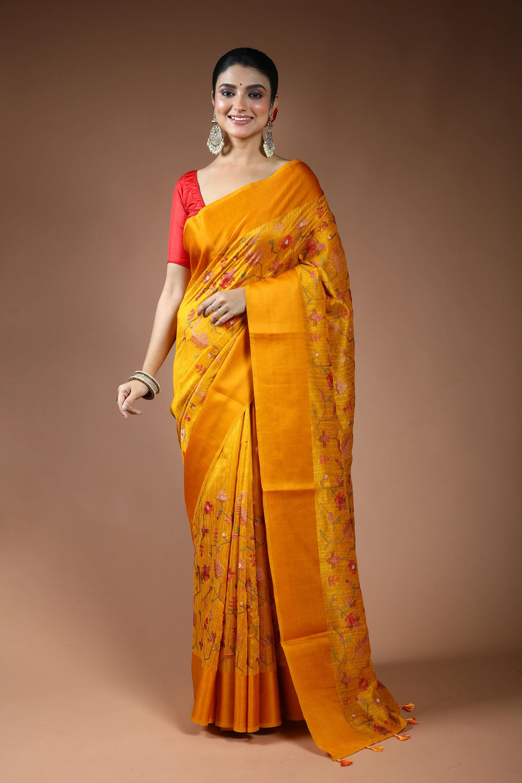 Yellow Semi Raw Silk Saree with Blouse Piece