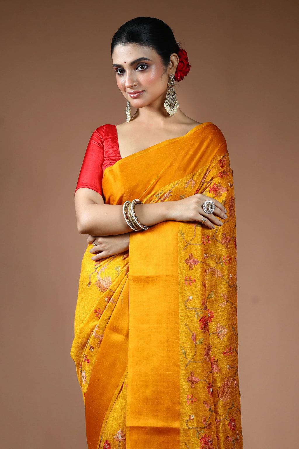 Yellow Semi Raw Silk Saree with Blouse Piece