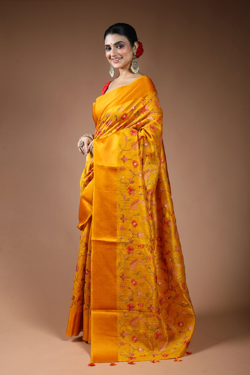 Yellow Semi Raw Silk Saree with Blouse Piece