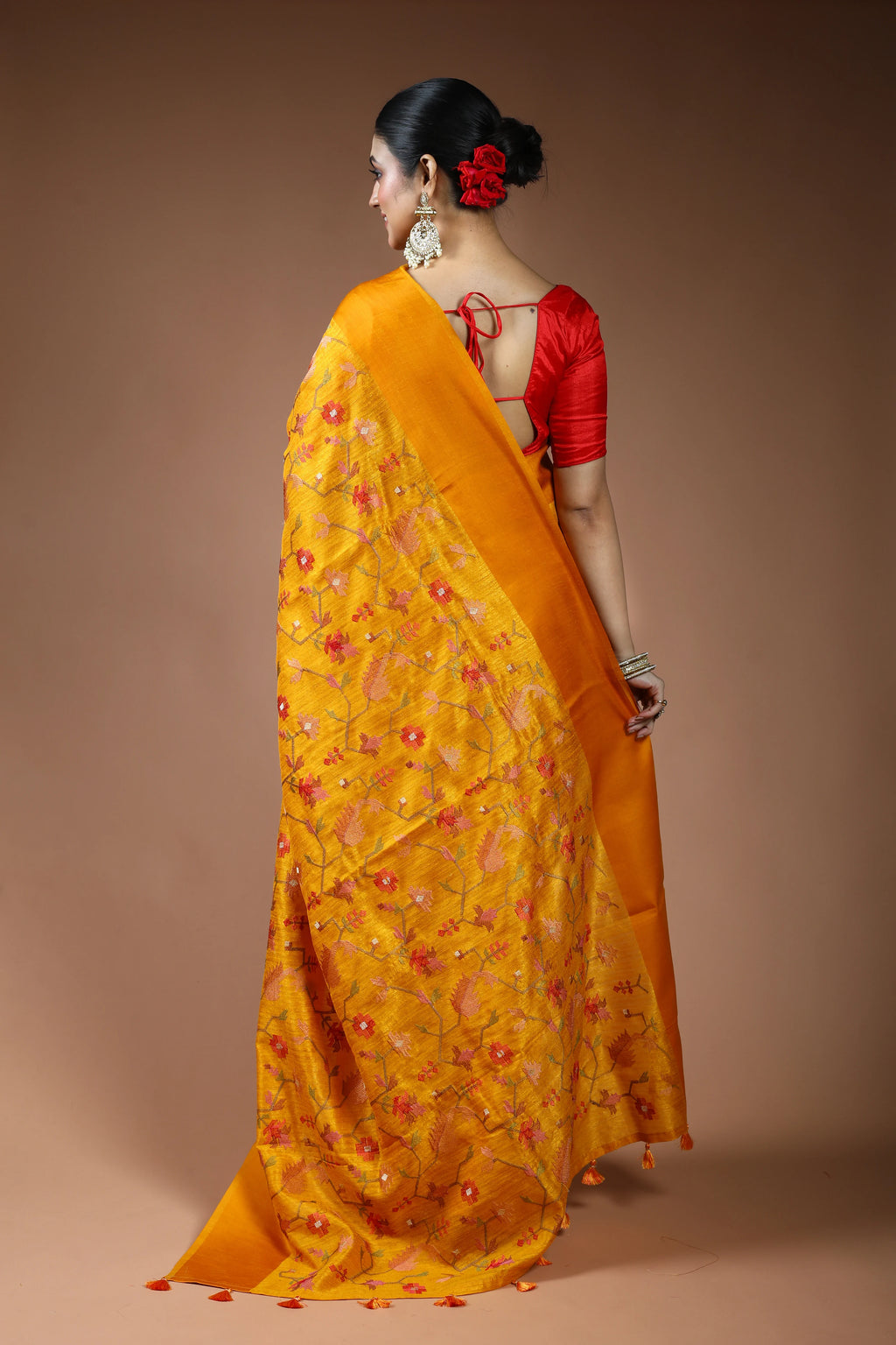 Yellow Semi Raw Silk Saree with Blouse Piece