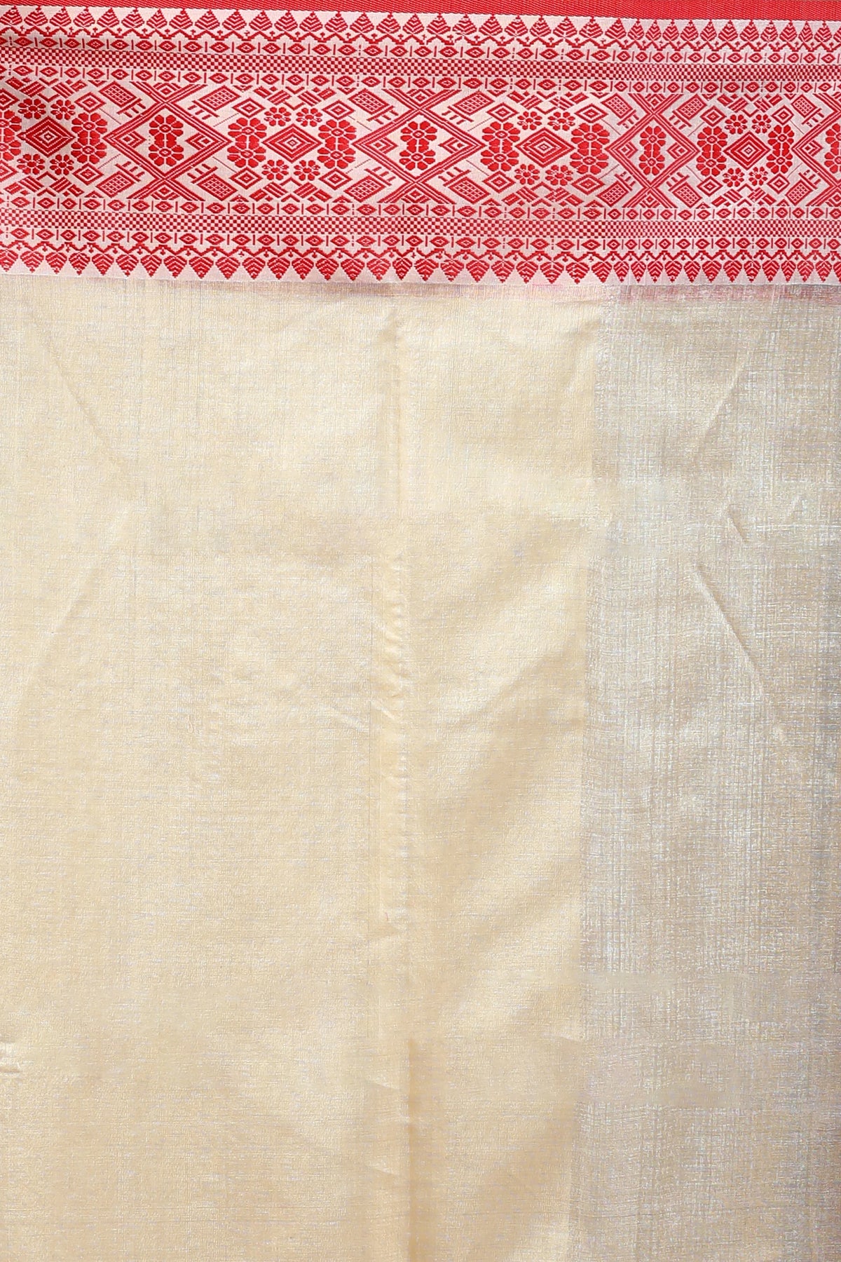 Beige and Red Tussar Saree with Blouse Piece