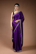 Purple Satin Saree with Blouse Piece