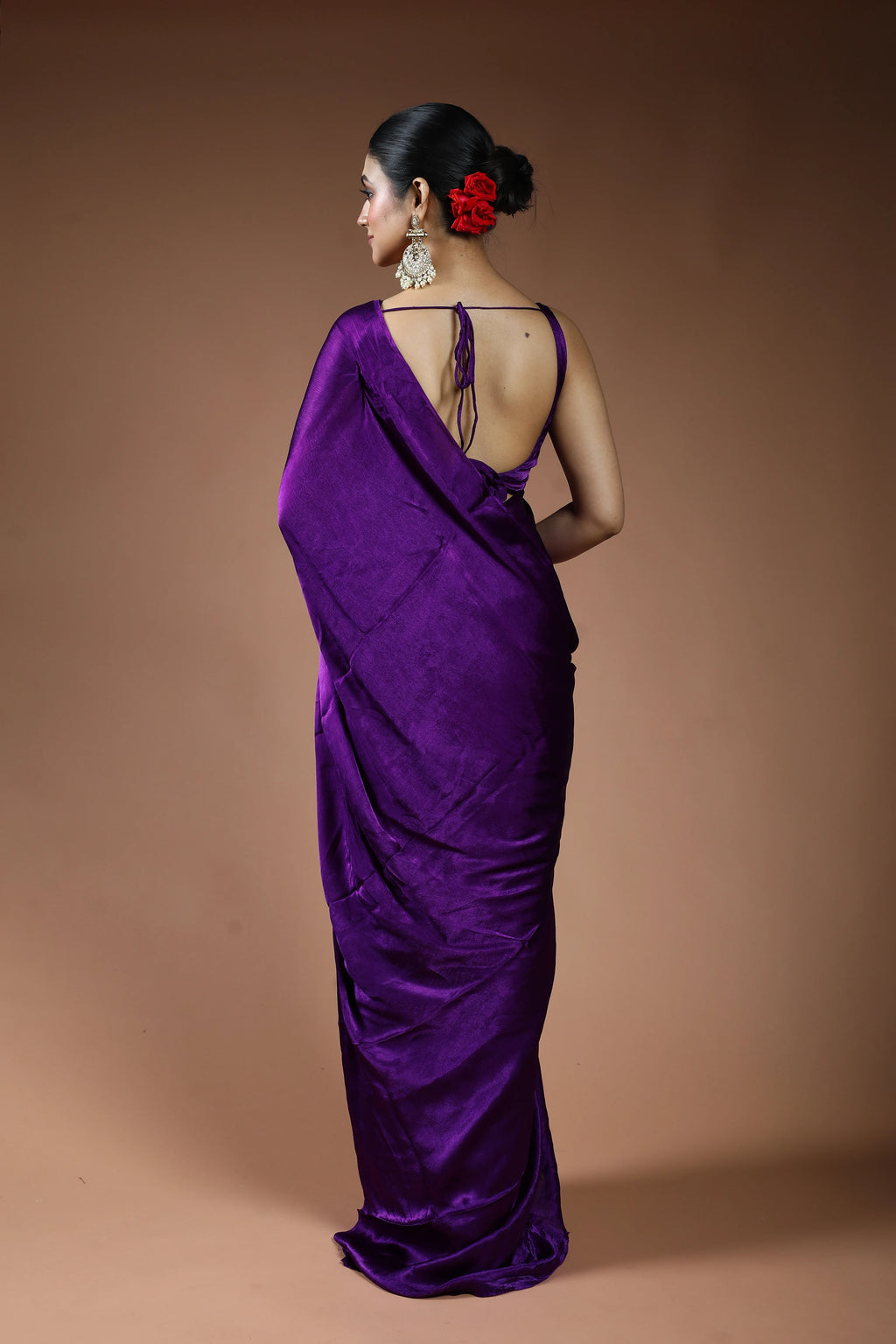 Purple Crepe Satin Saree with Blouse Piece