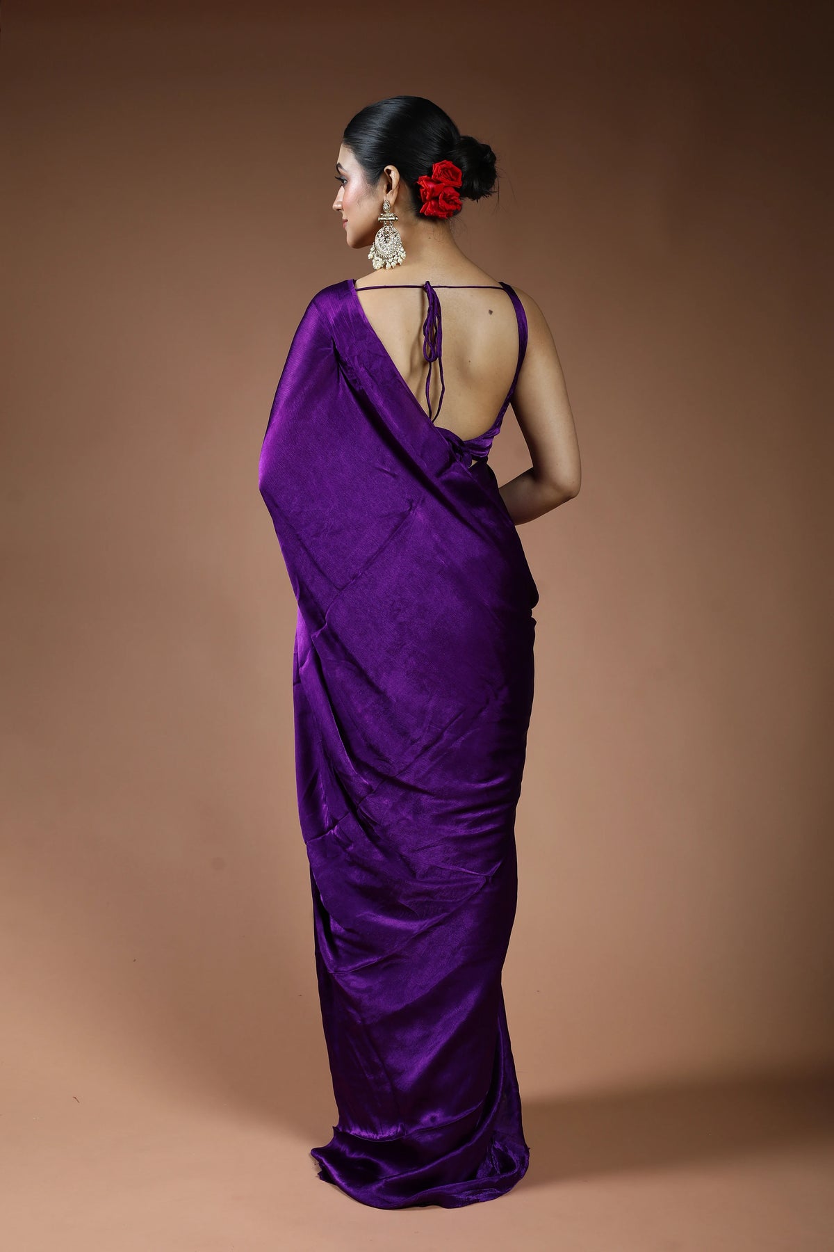 Purple Crepe Satin Saree with Blouse Piece