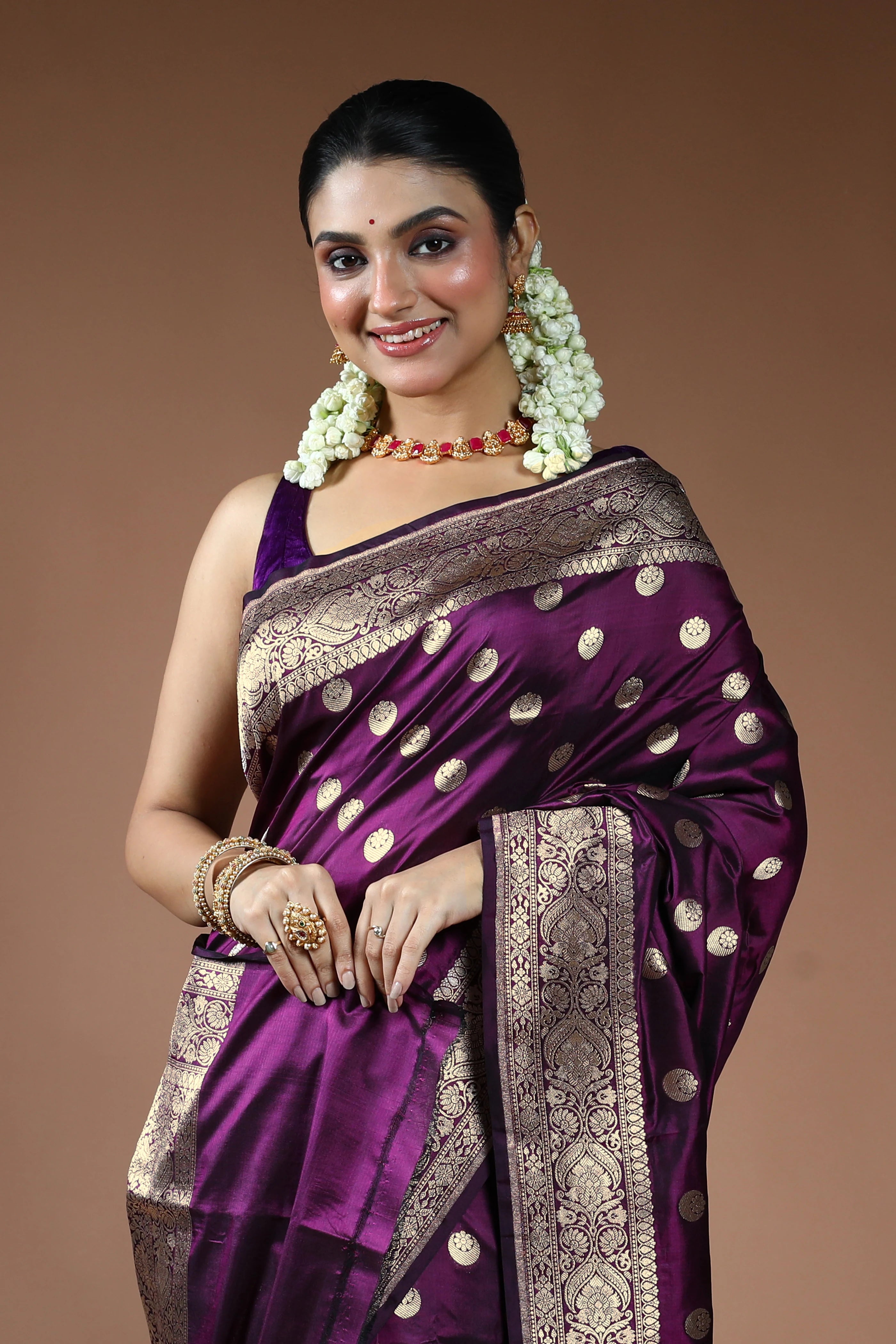 Wine Purple Katan Silk Banarasi Saree with Blouse Piece