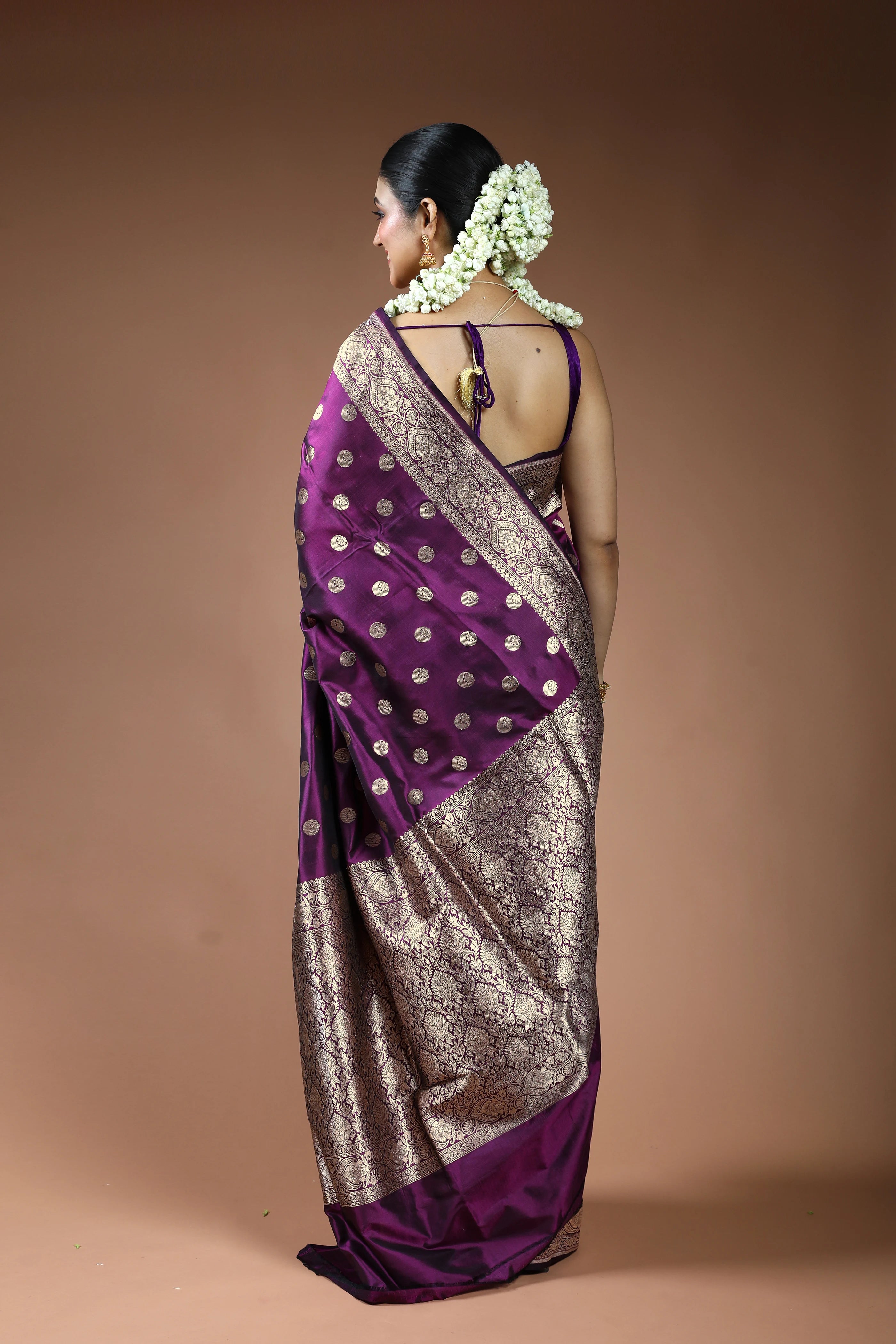 Wine Purple Katan Silk Banarasi Saree with Blouse Piece