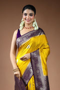 Mustard Yellow Linen Banarasi Saree with Blouse Piece