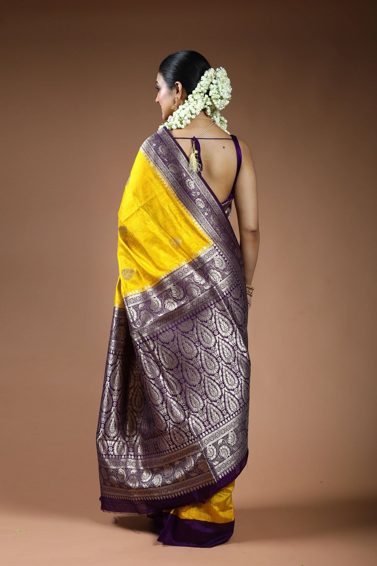 Mustard Yellow Linen Banarasi Saree with Blouse Piece