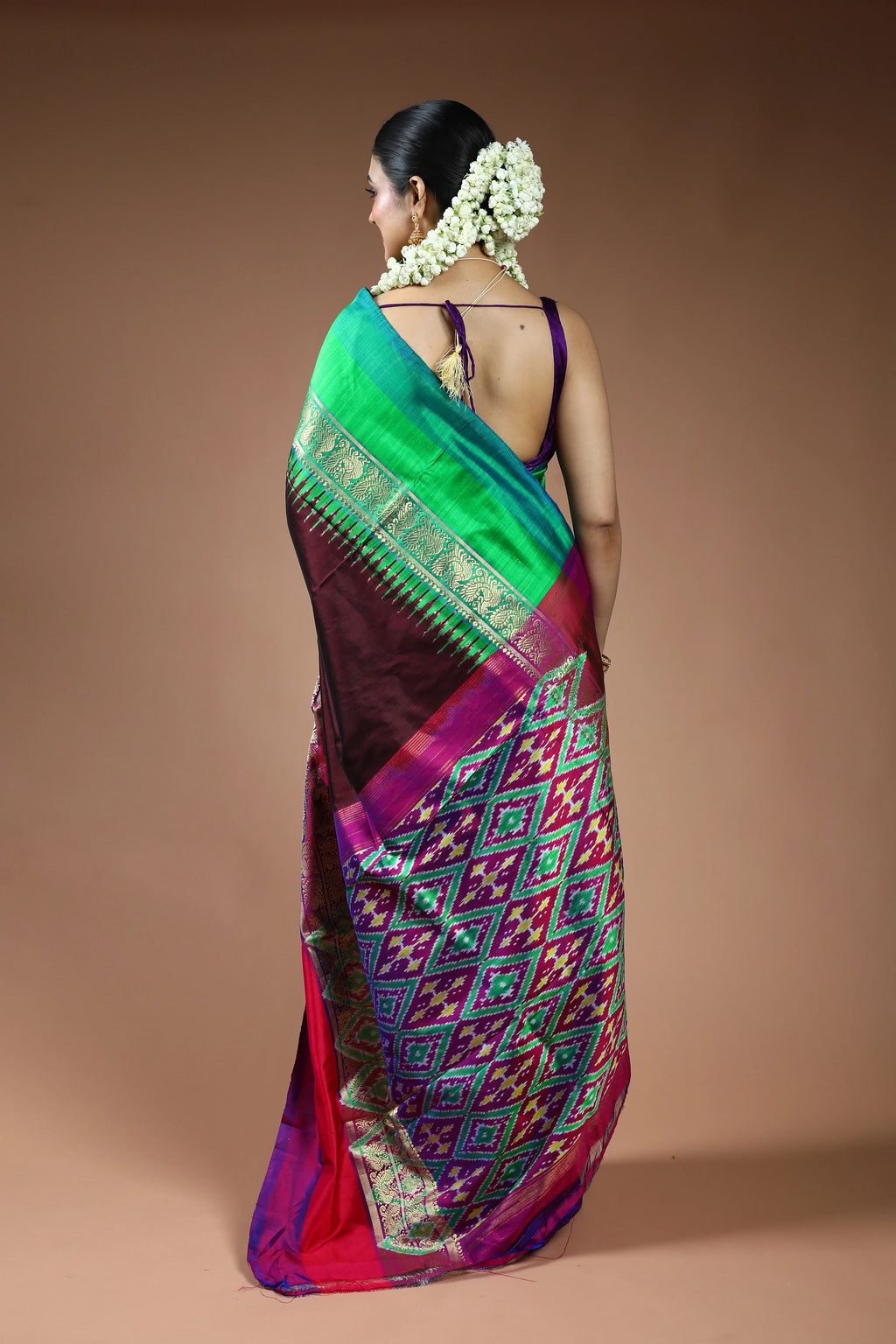 Chocolate Pochampally Silk Saree with Blouse Piece