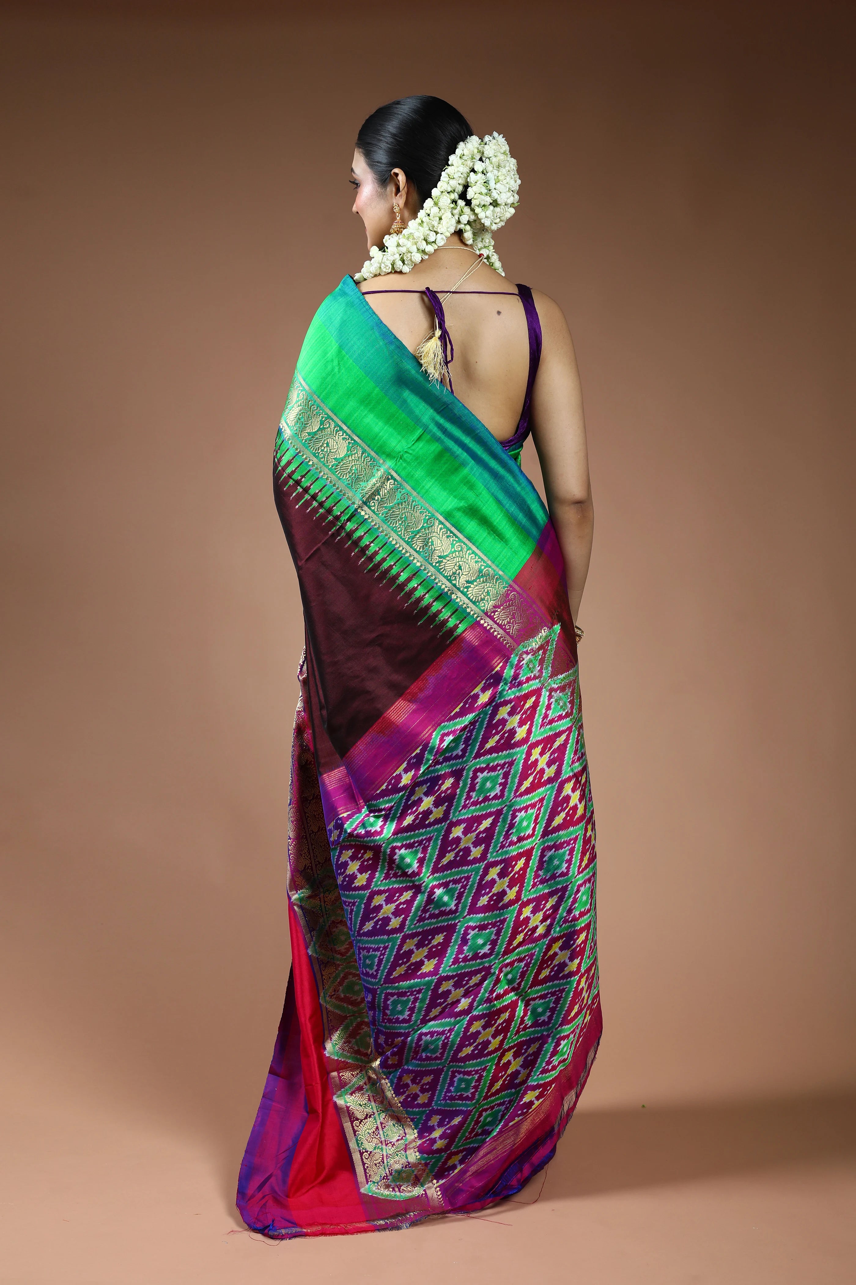 Chocolate Pochampally Silk Saree with Blouse Piece