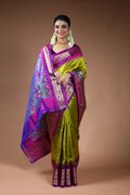 Olive Green Pochampally Silk Saree with Blouse Piece