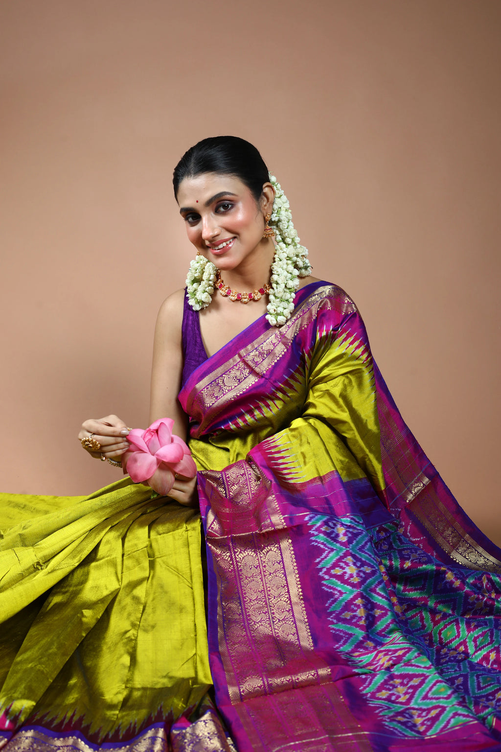 Olive Green Pochampally Silk Saree with Blouse Piece