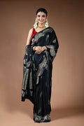 Black Semi Mashru Saree with Blouse Piece