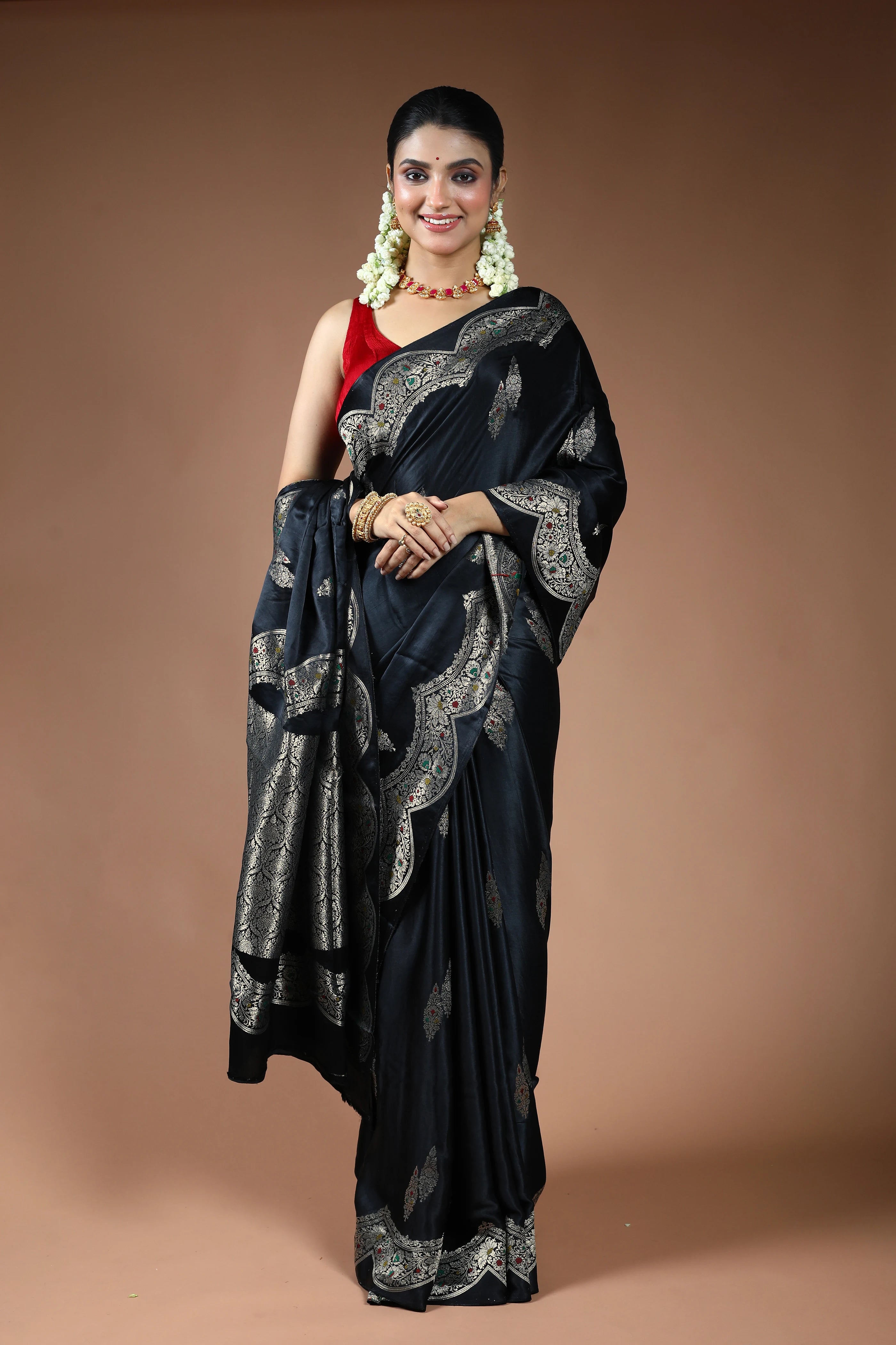 Black Semi Mashru Saree with Blouse Piece