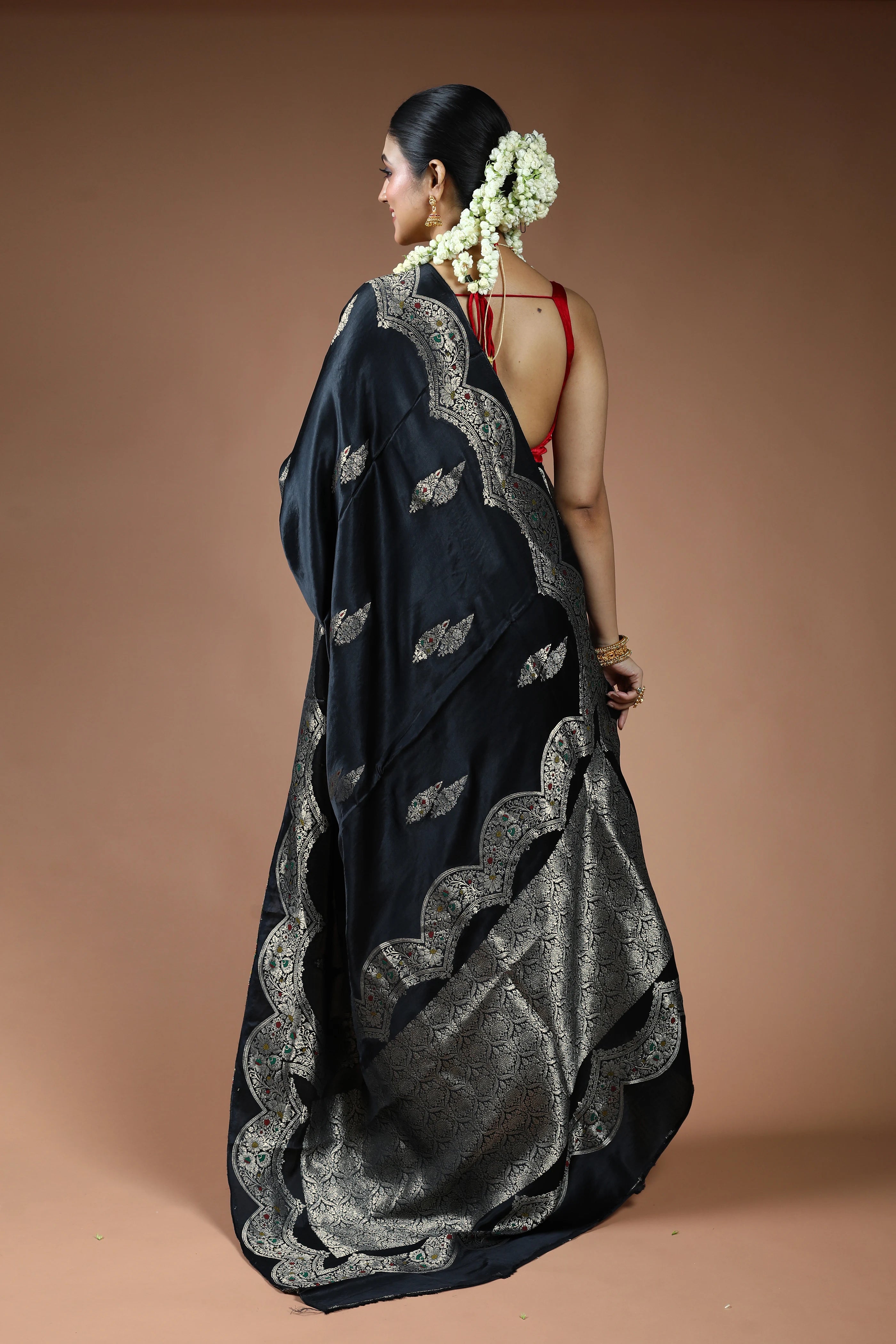 Black Semi Mashru Saree with Blouse Piece