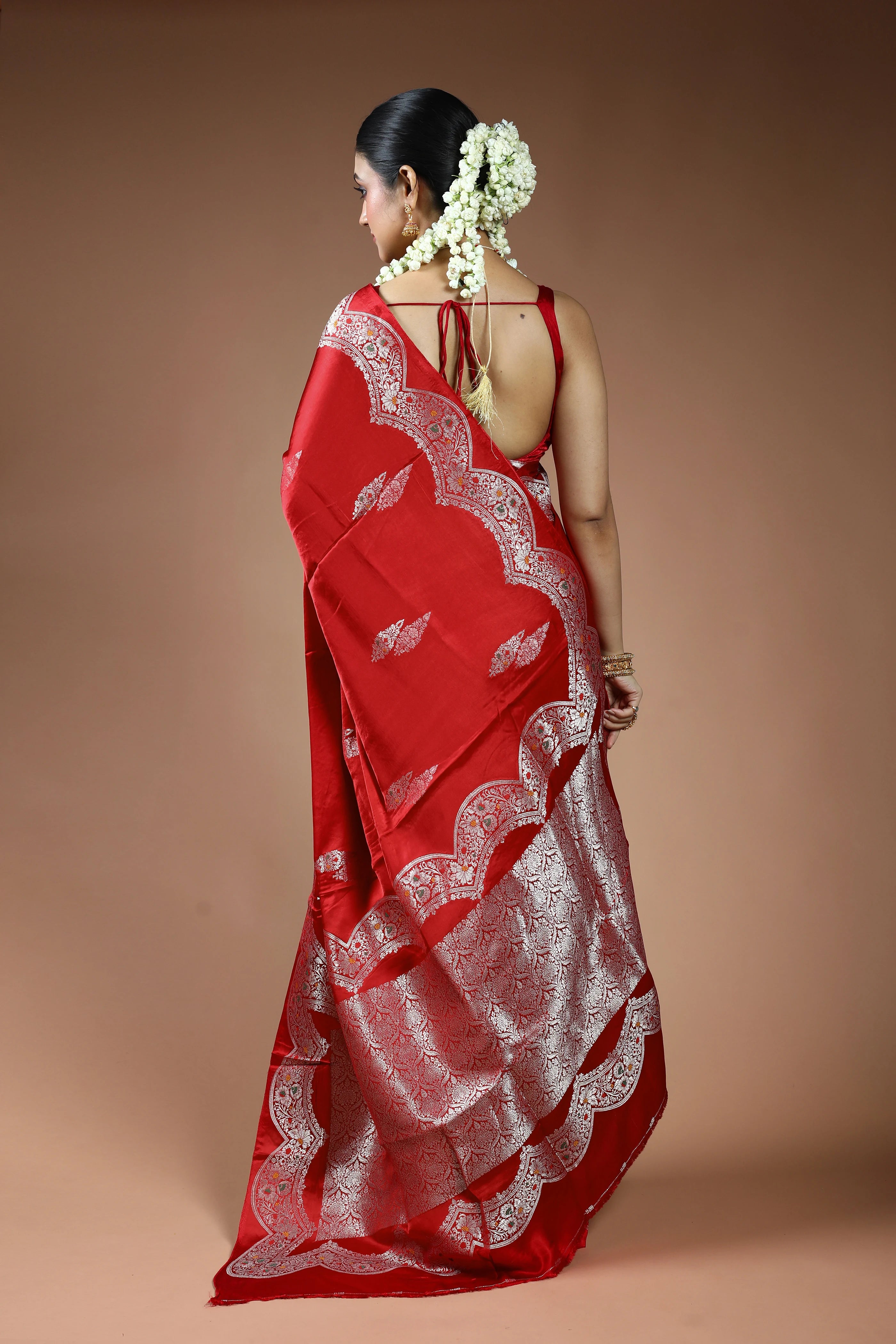 Red Blended Mashru Saree with Blouse Piece