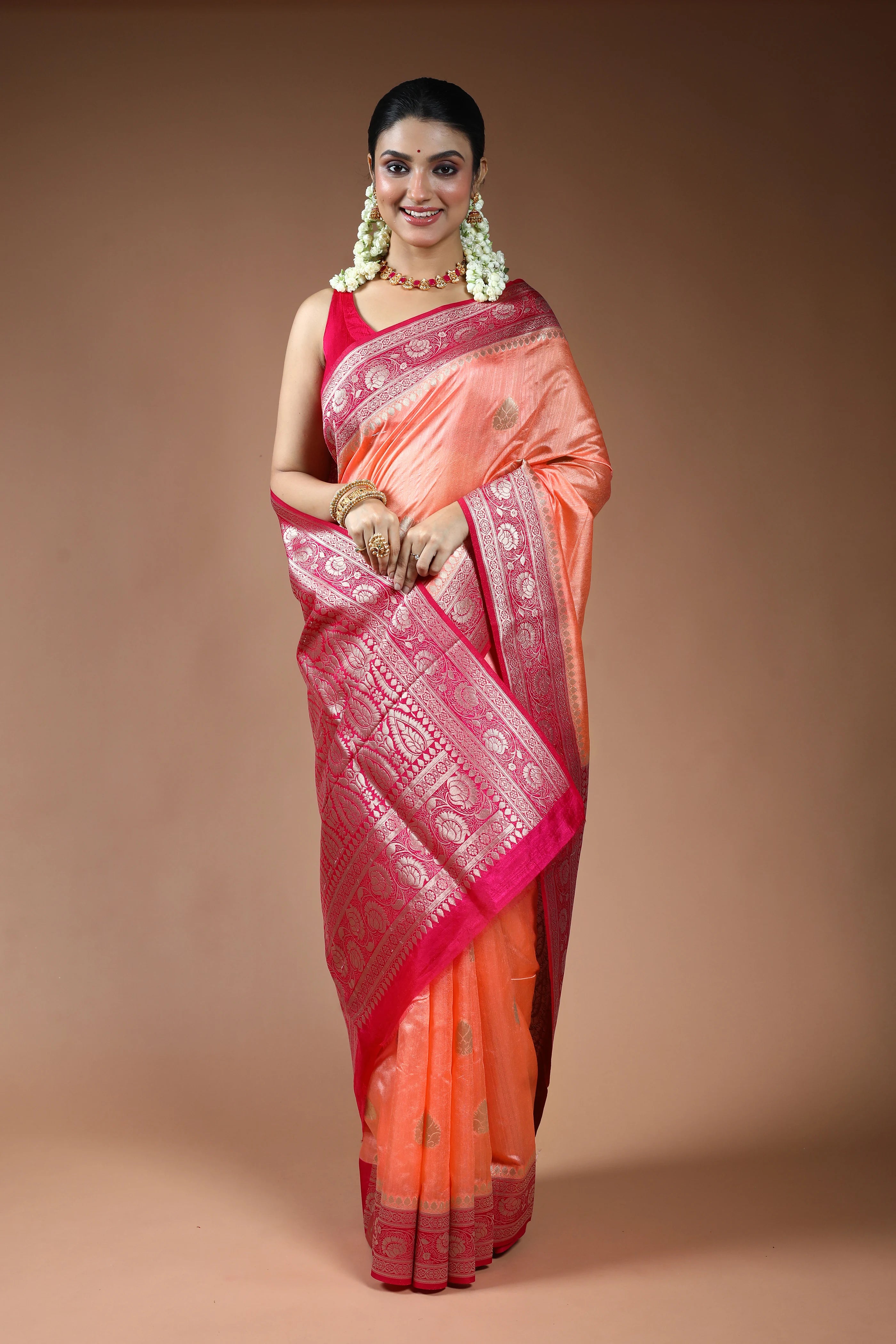 Peach Blended Semi Tussar Saree with Blouse Piece