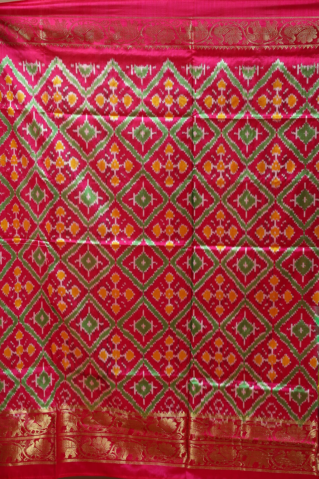 Parrot Green Pochampally Silk Saree with Blouse Piece