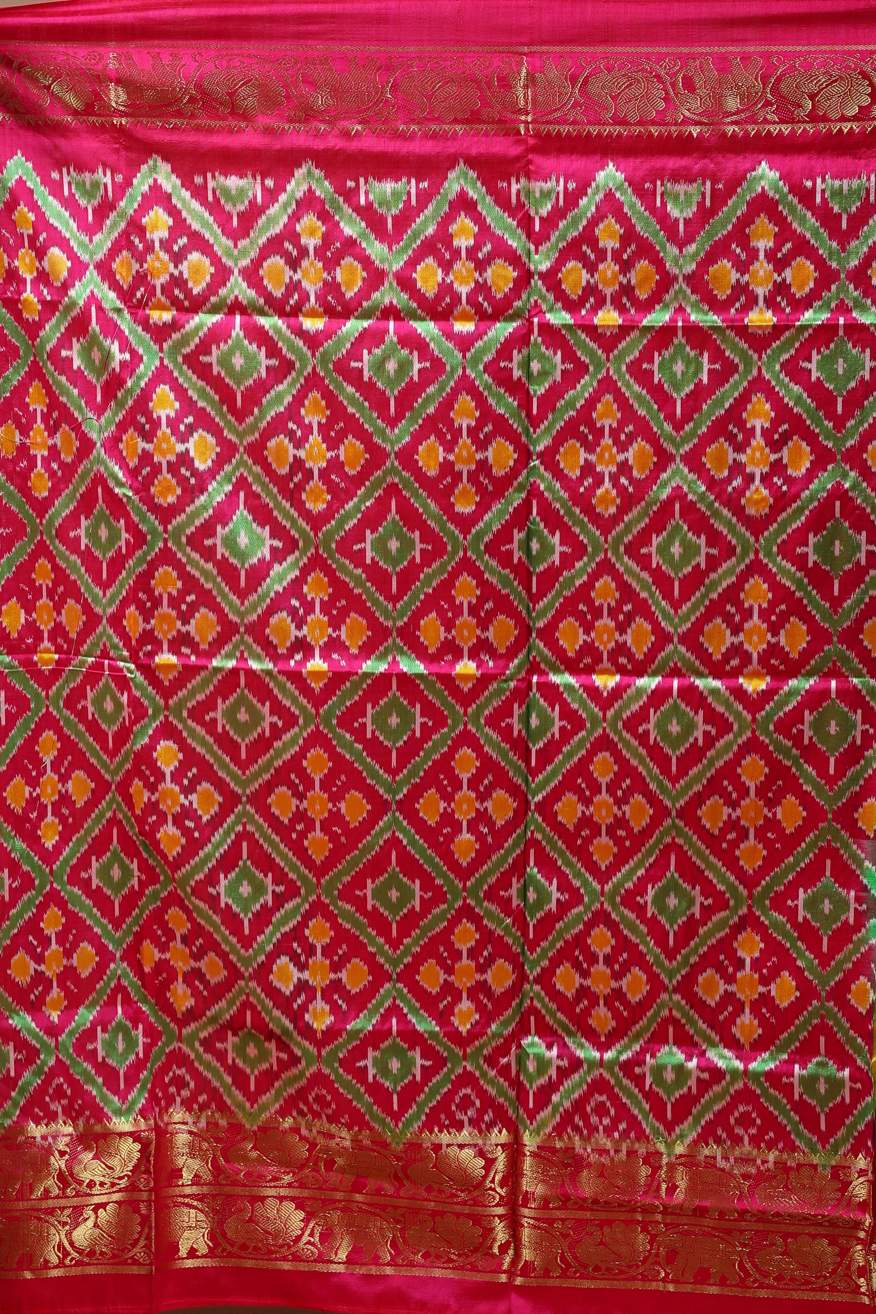 Parrot Green Pochampally Silk Saree with Blouse Piece