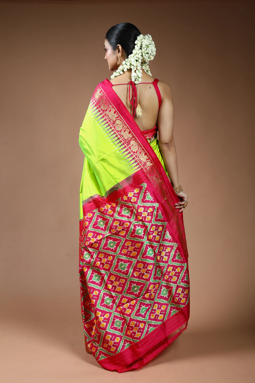 Parrot Green Pochampally Silk Saree with Blouse Piece