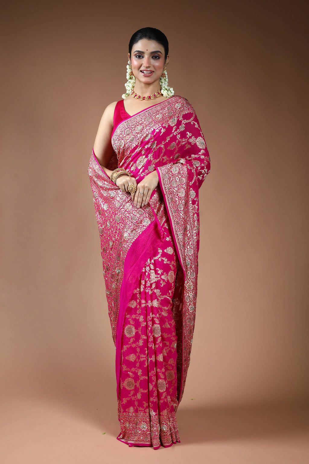Rani Georgette Banarasi Saree with Blouse Piece
