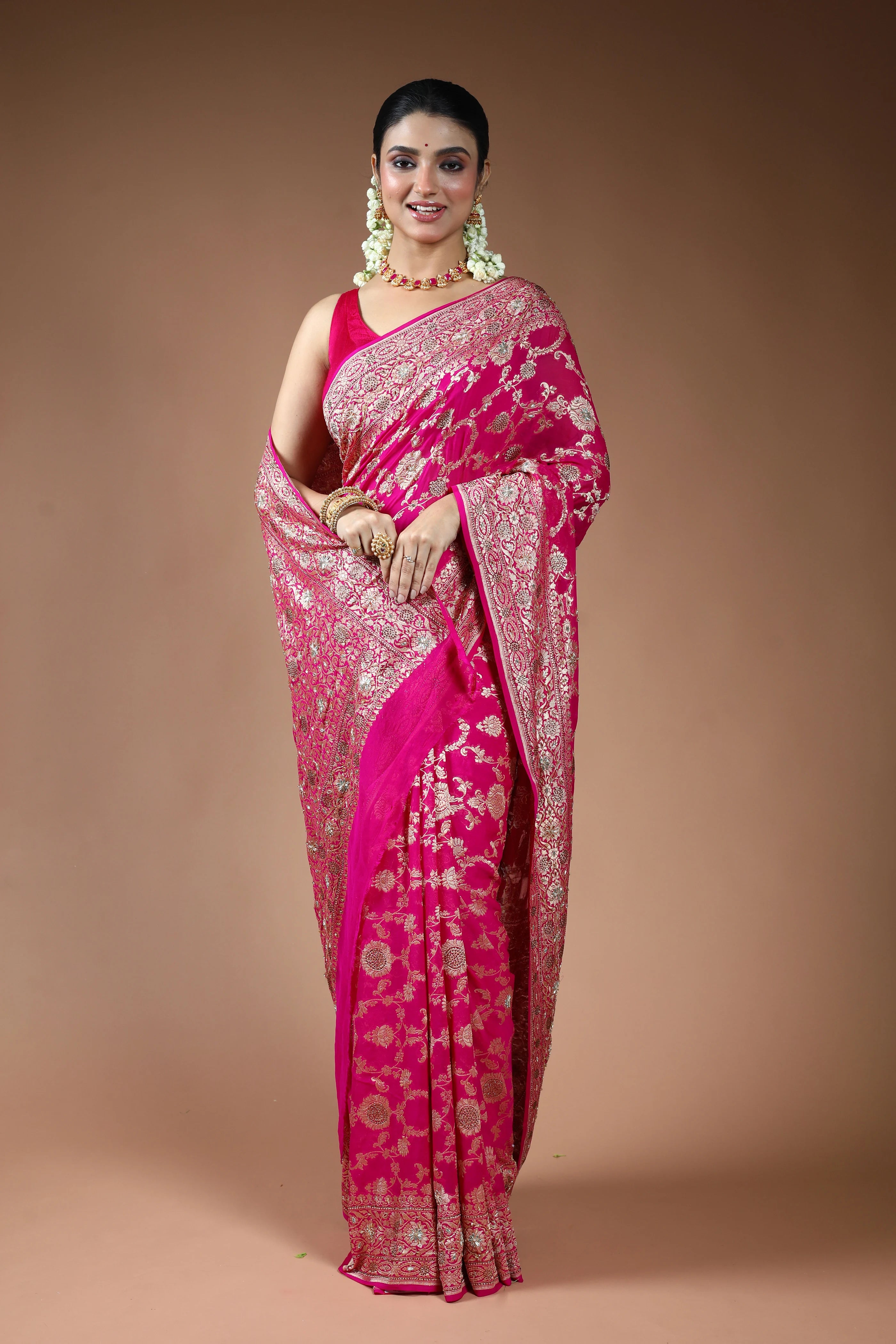 Rani Georgette Banarasi Saree with Blouse Piece