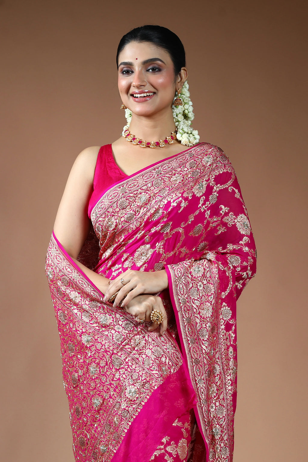 Rani Georgette Banarasi Saree with Blouse Piece