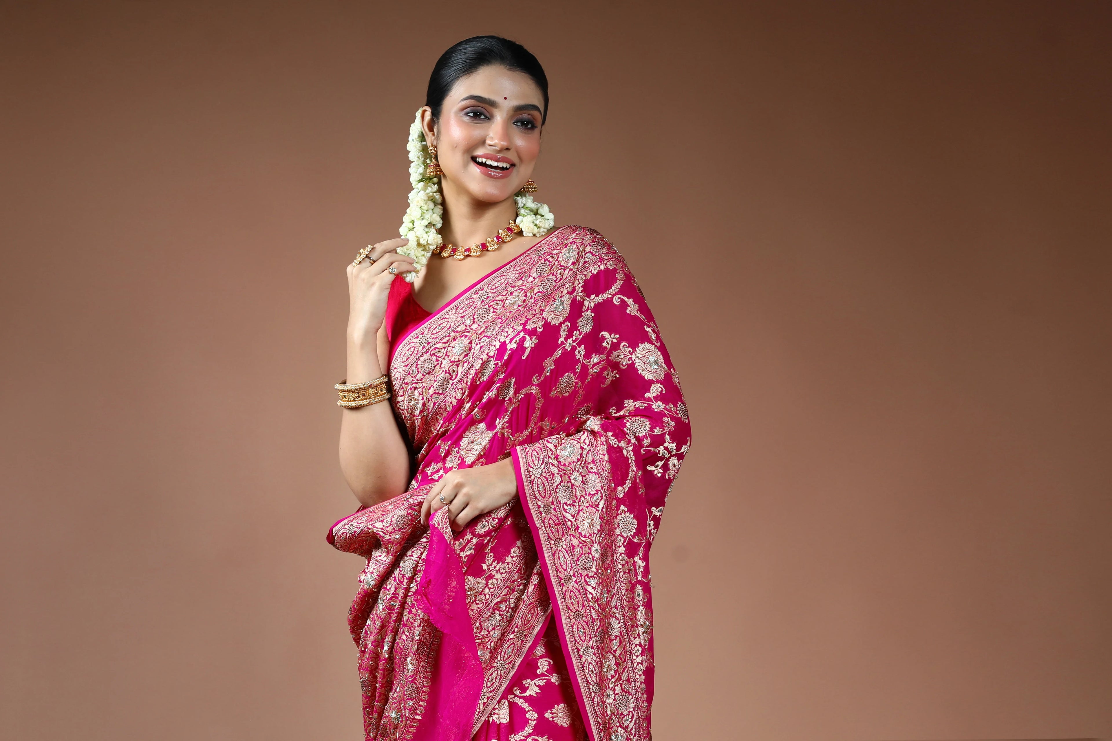 Rani Georgette Banarasi Saree with Blouse Piece