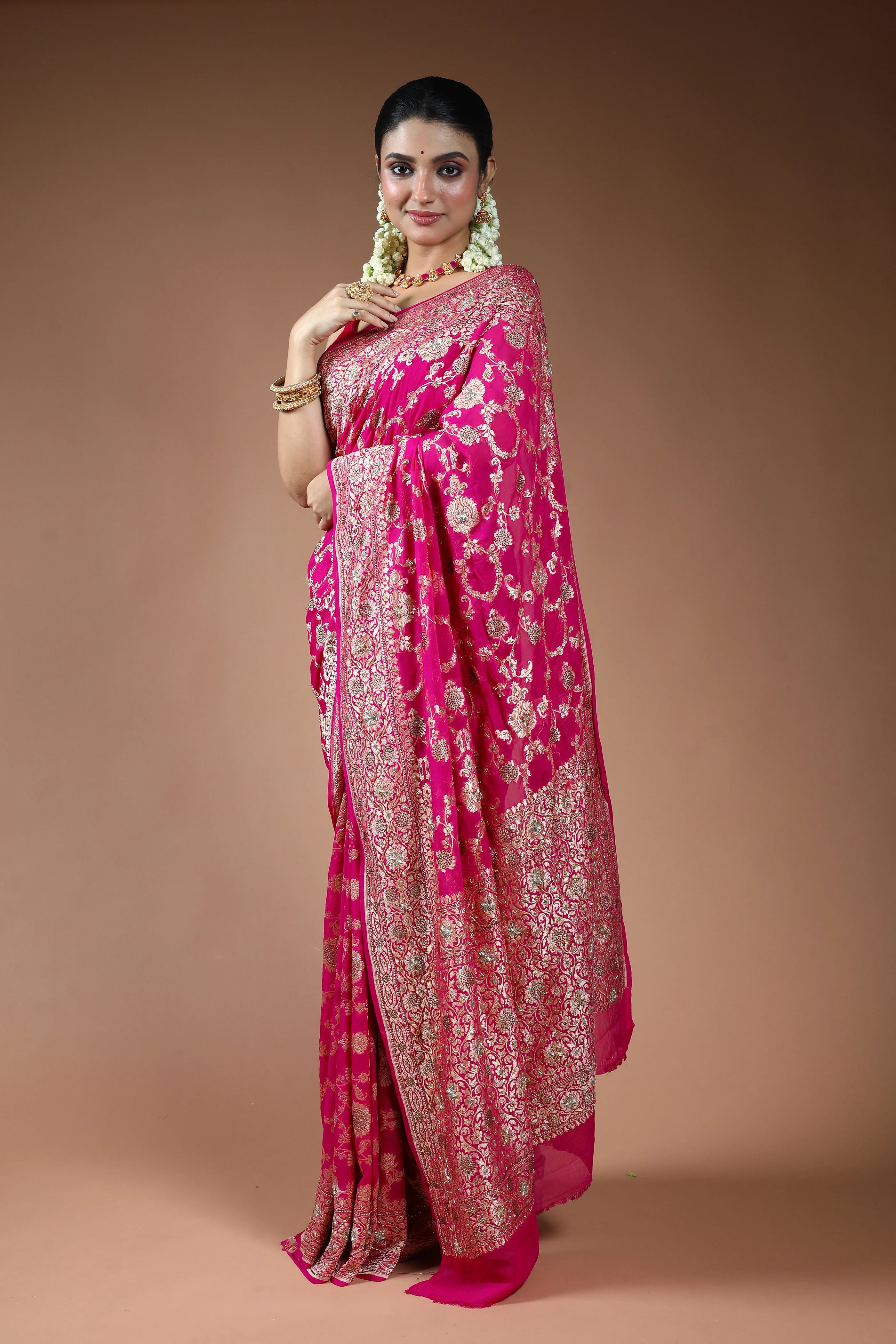 Rani Georgette Banarasi Saree with Blouse Piece
