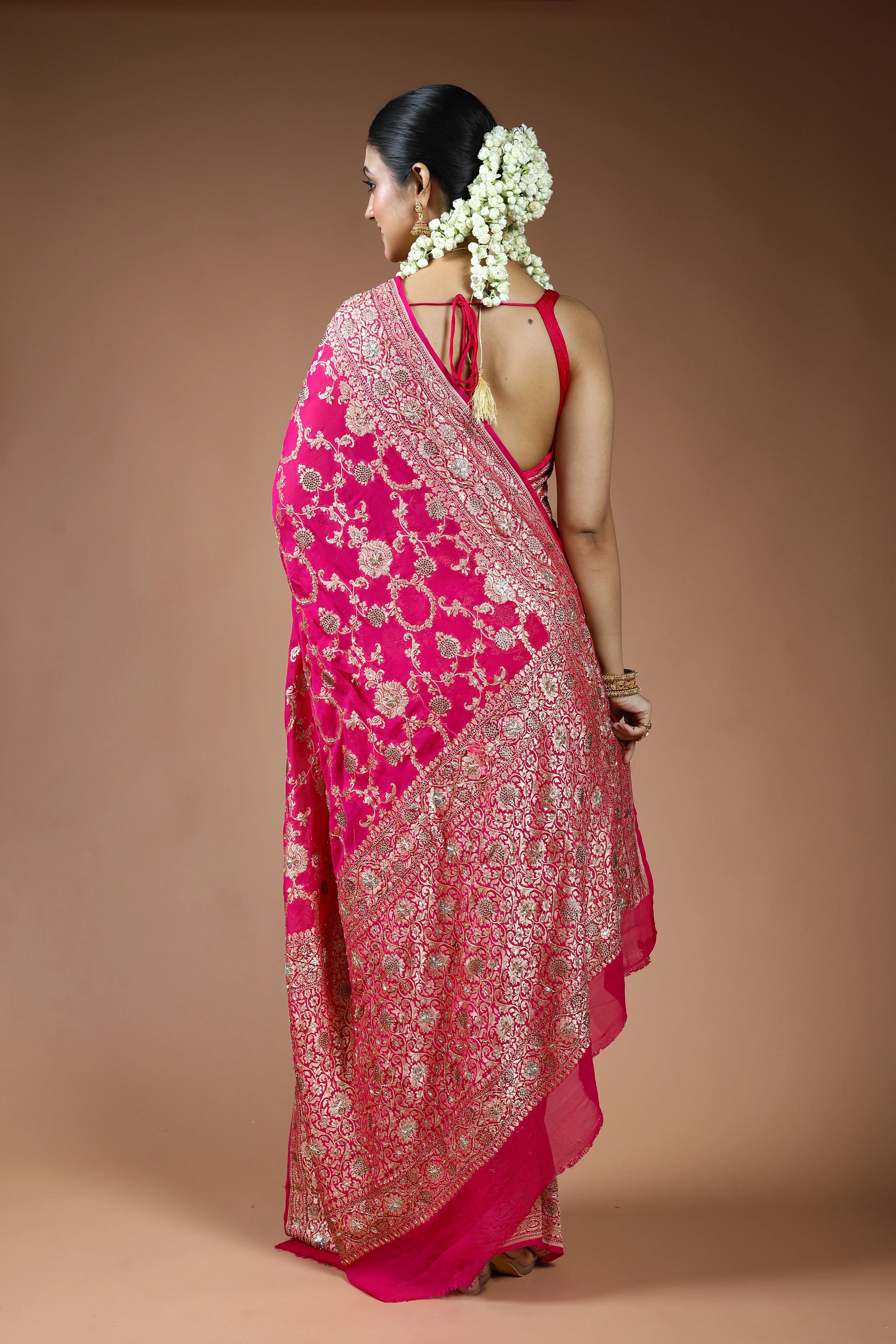 Rani Georgette Banarasi Saree with Blouse Piece