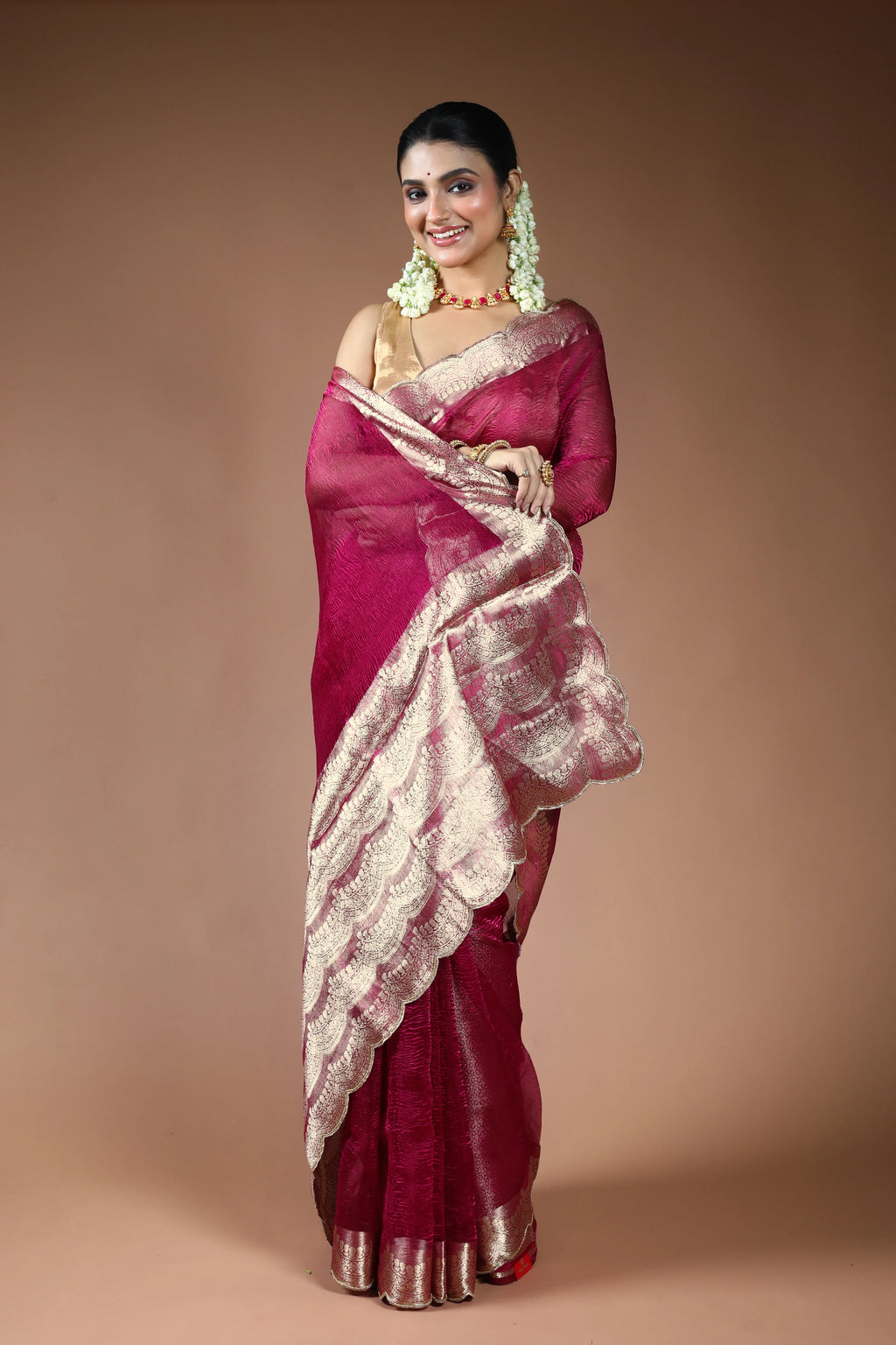Magenda Tissue Saree with Blouse Piece