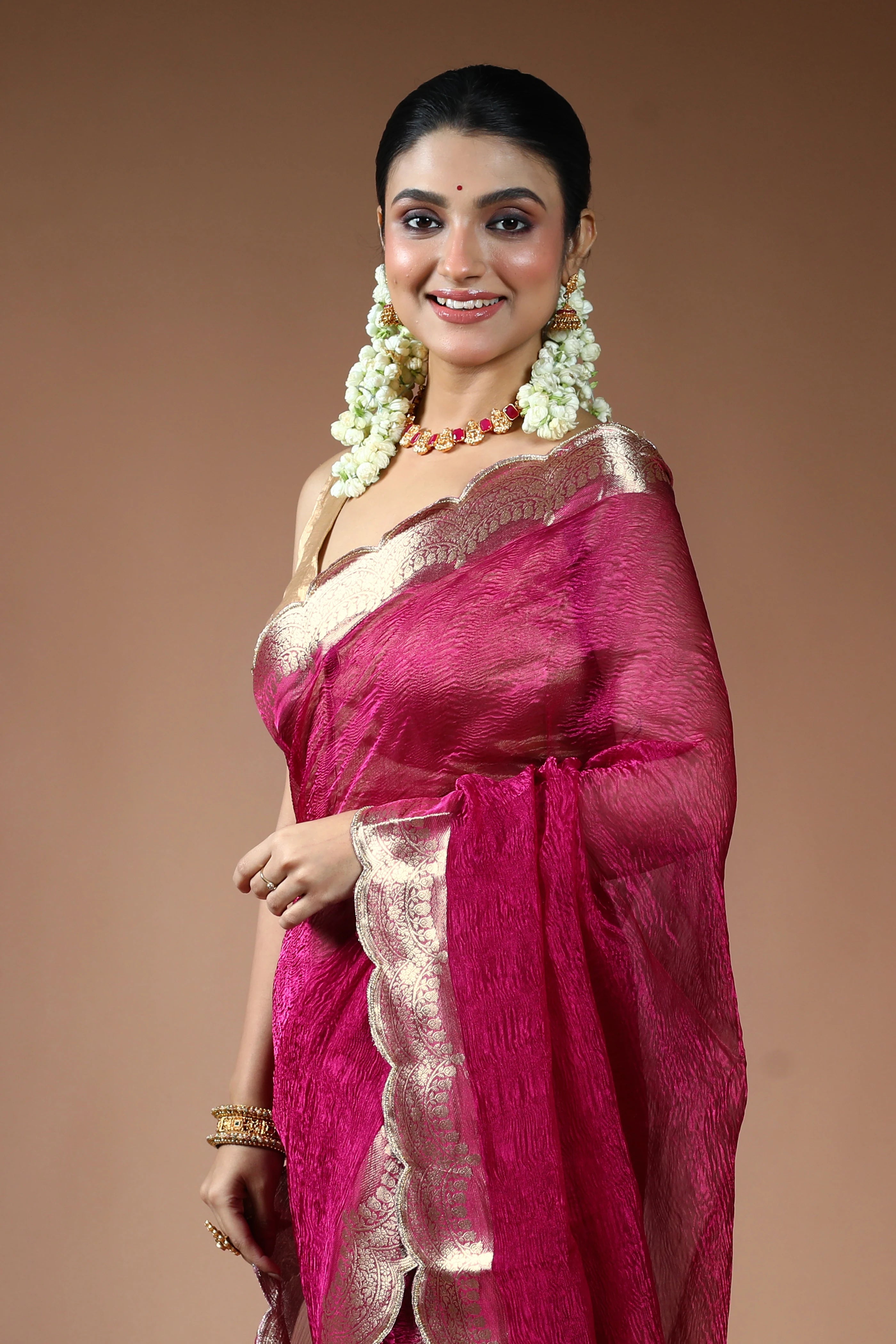 Magenda Tissue Saree with Blouse Piece