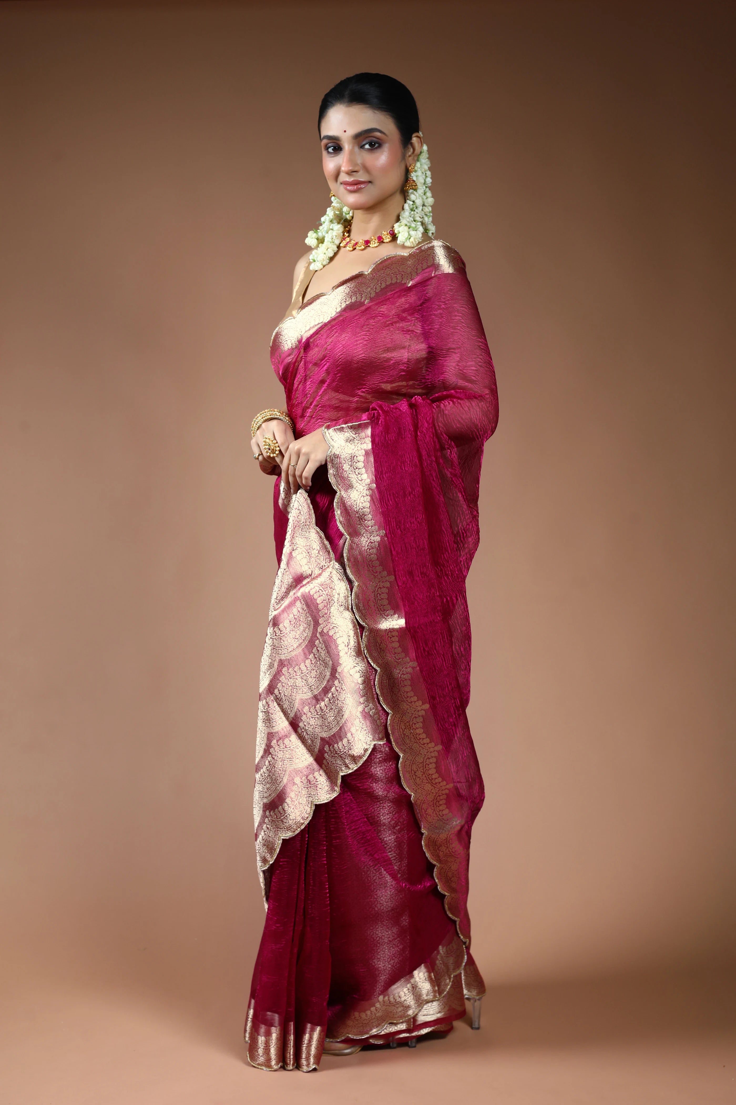 Magenda Tissue Saree with Blouse Piece