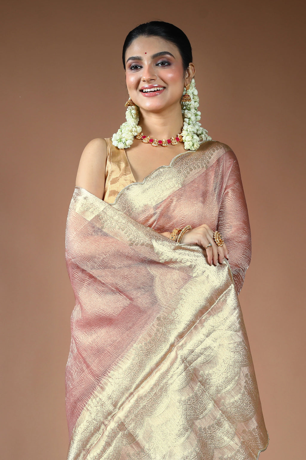 Light Peach Tissue Saree with Blouse Piece