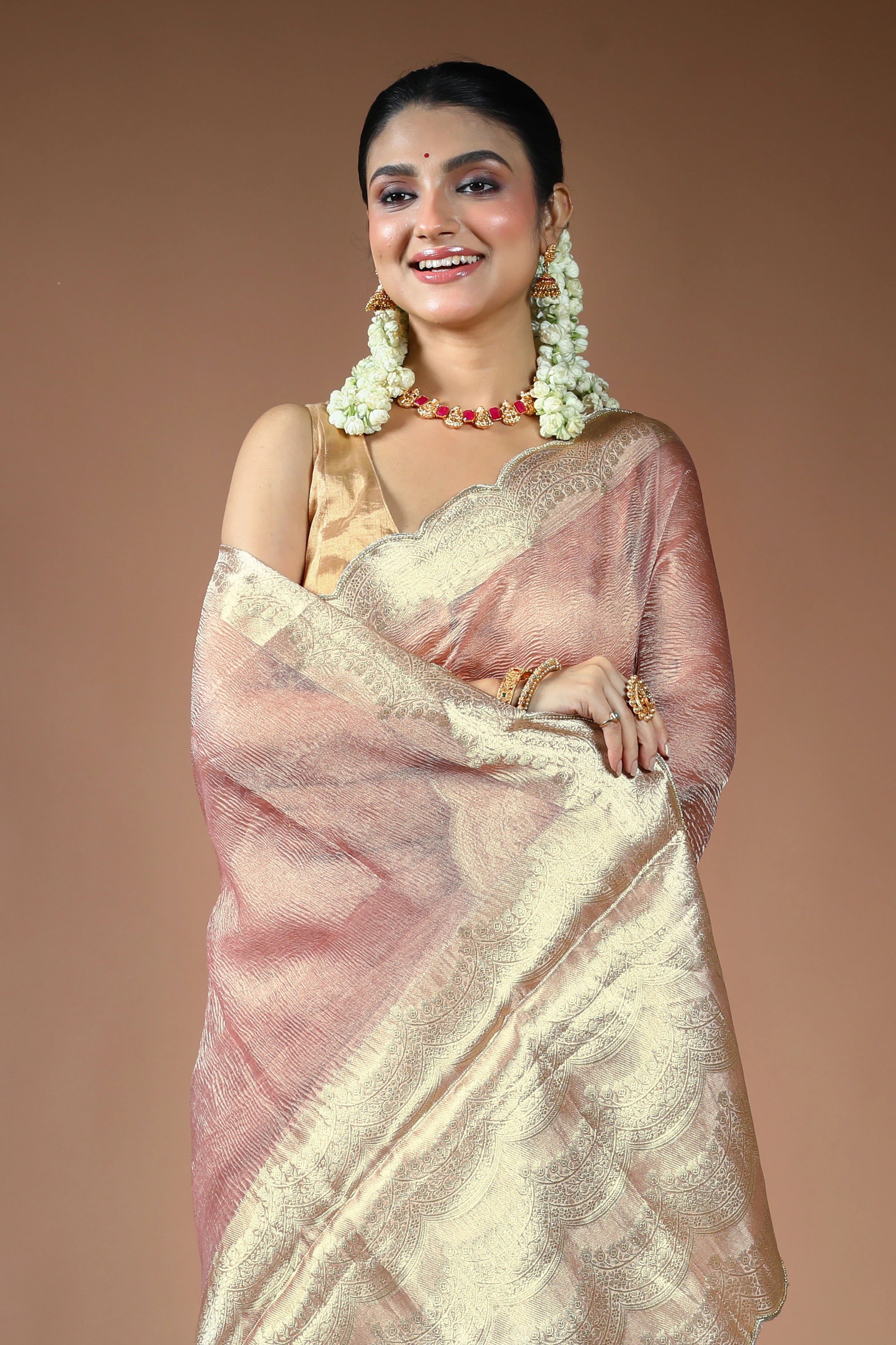 Light Peach Tissue Saree with Blouse Piece