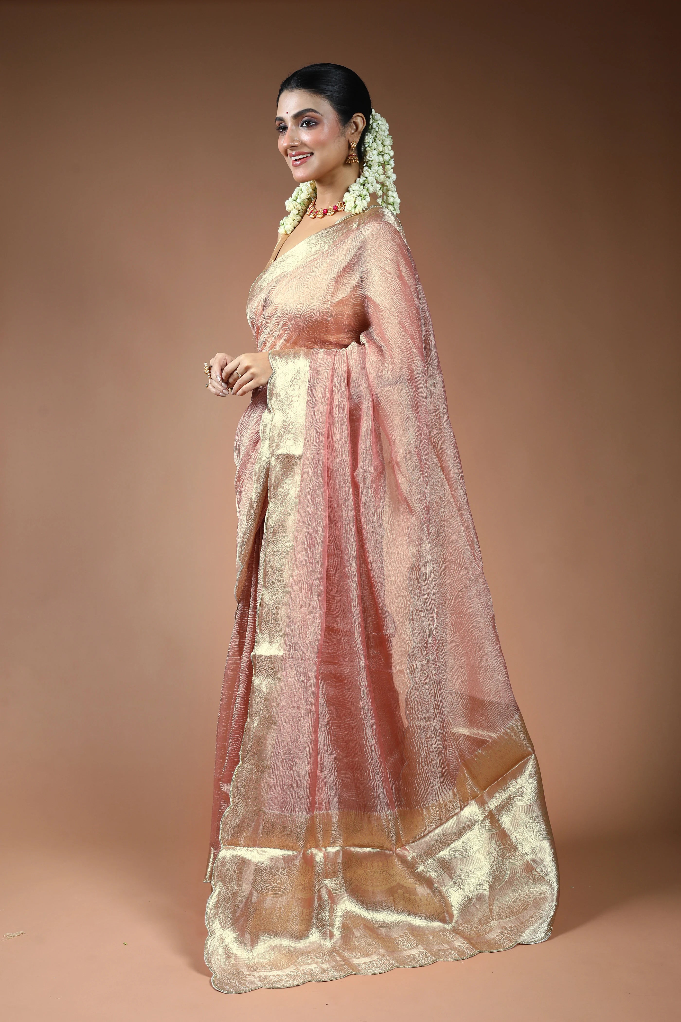 Light Peach Tissue Saree with Blouse Piece