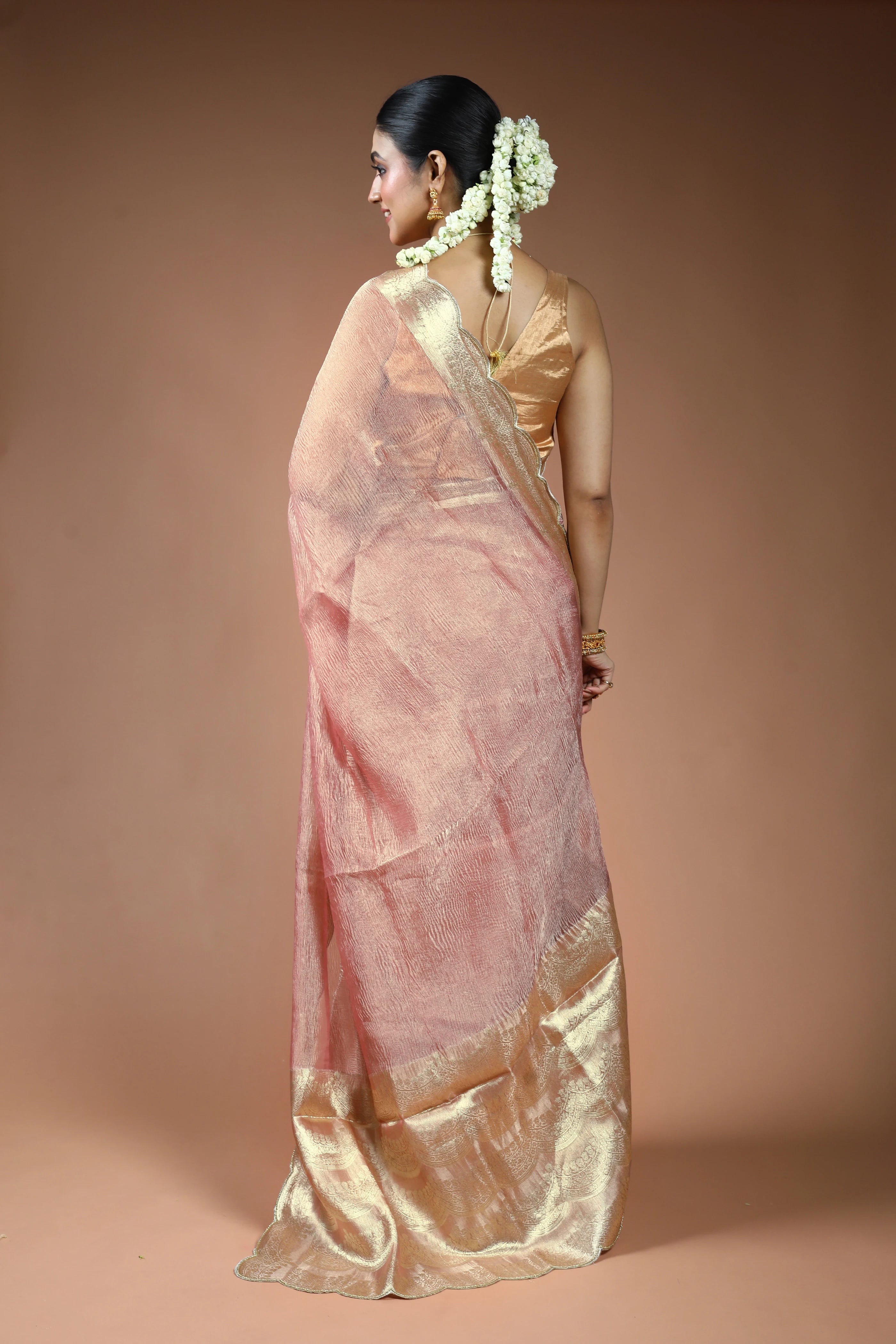Light Peach Tissue Saree with Blouse Piece
