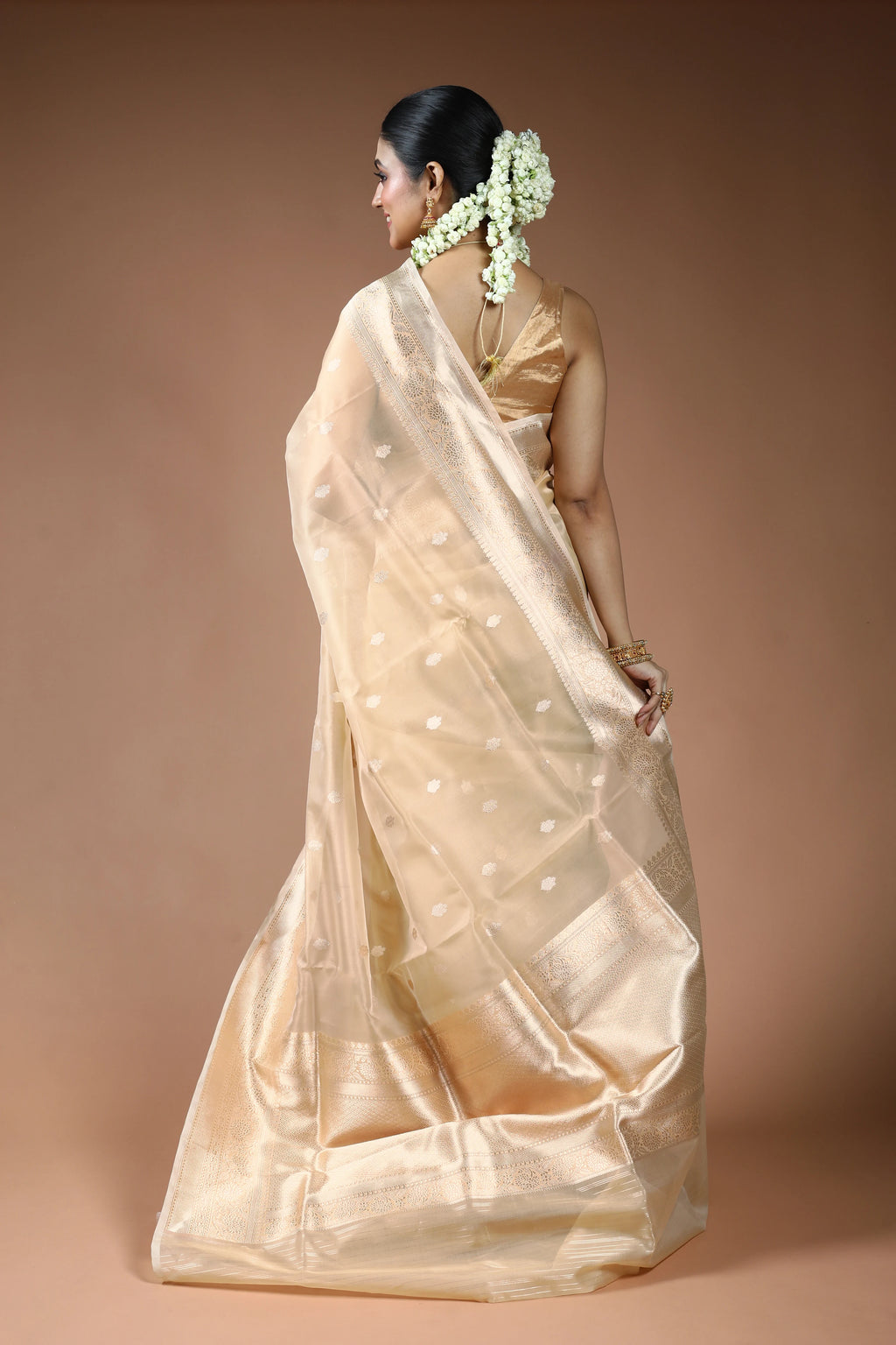 Beige Kora Banarasi Saree with Blouse Piece