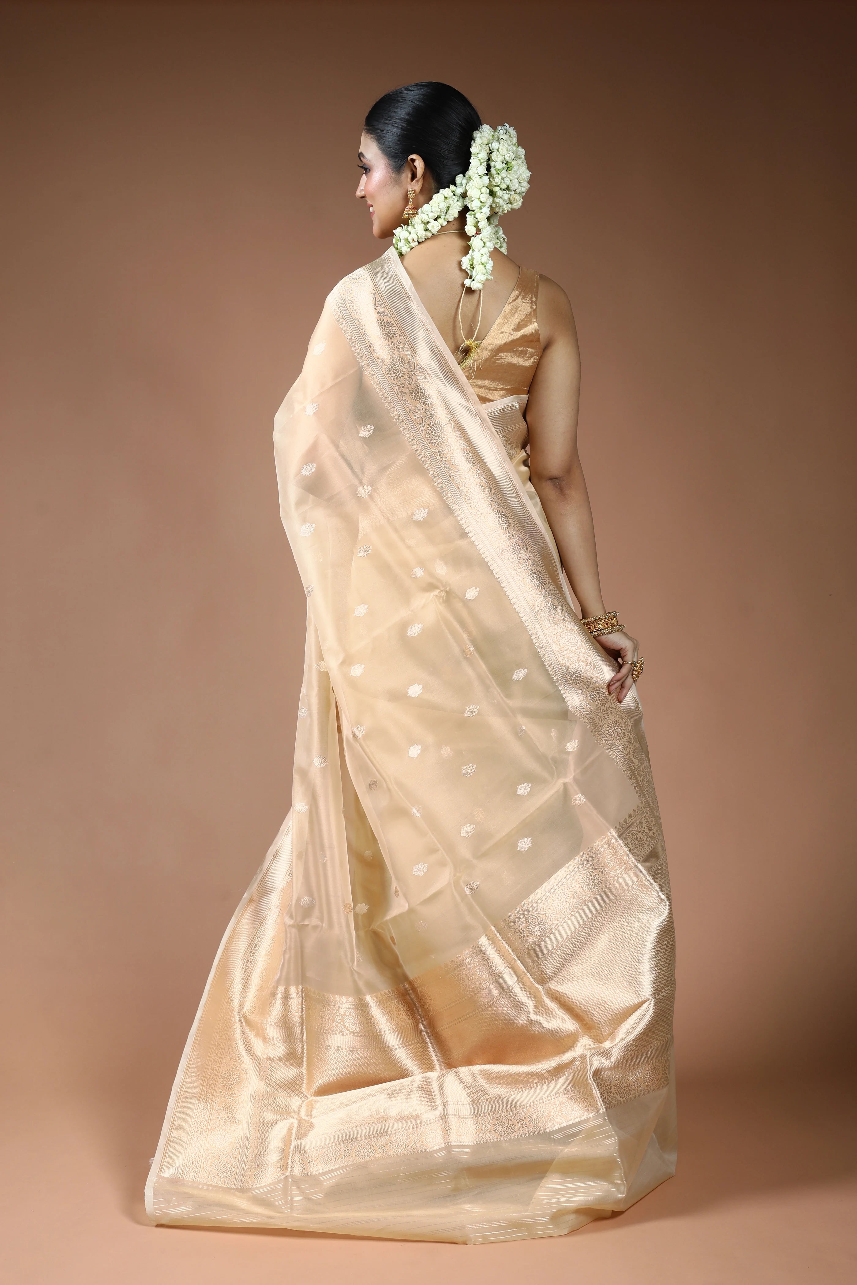 Beige Kora Banarasi Saree with Blouse Piece