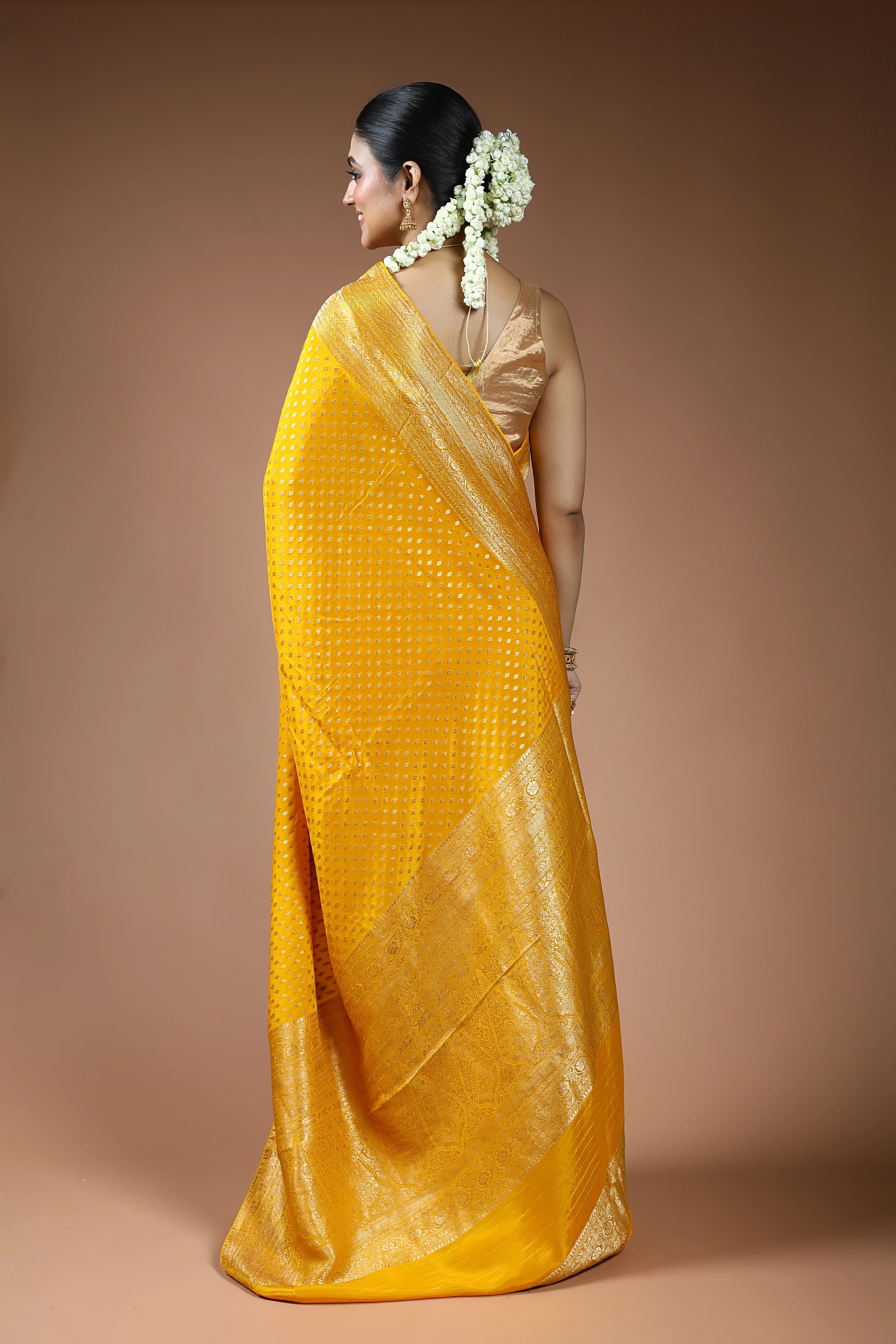 Mustard Yellow Blended Mashru Saree with Blouse Piece