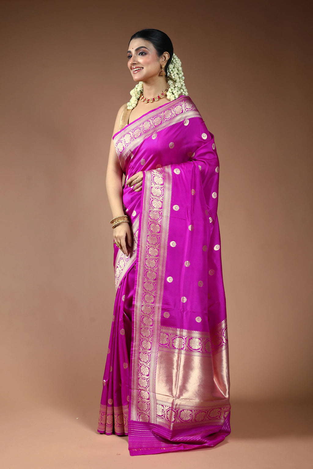 Magenta Pink Katan Silk Banarasi Saree with Blouse Piece